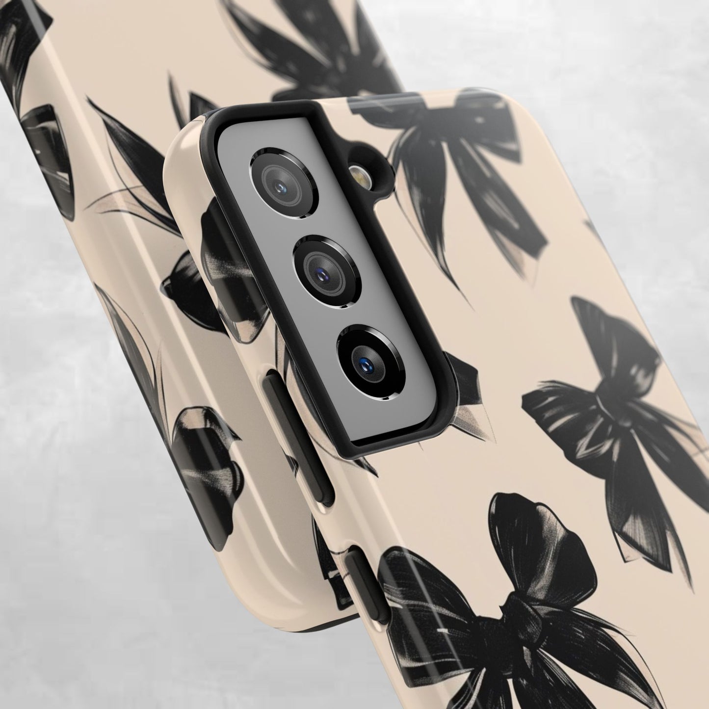 Tough Phone Case — Black Bow Pattern on Nude Background