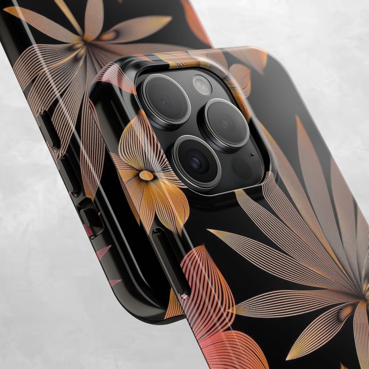 Tough Phone Case — Botanical Line Art Floral Design (Black & Copper)