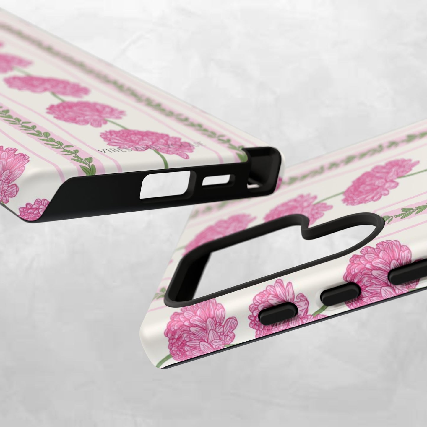 Floral Carnation Phone Case — Pink Vintage Stripe Tough Case