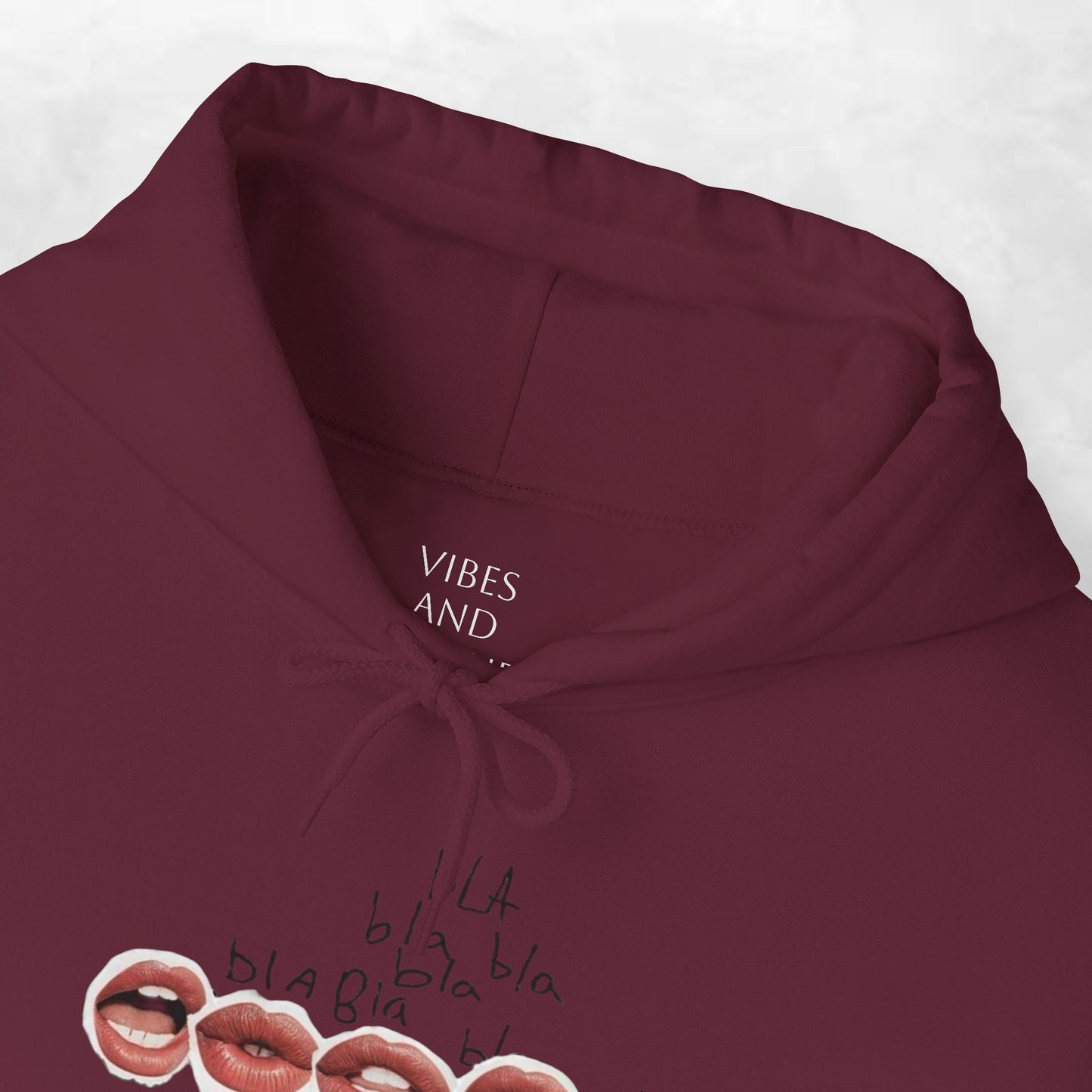 Graphic Hoodie — 'BLA BLA' Lip Print Pullover