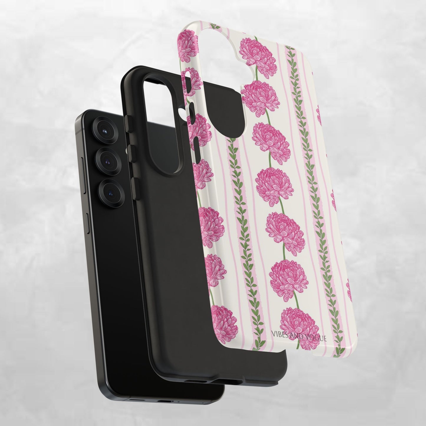 Floral Carnation Phone Case — Pink Vintage Stripe Tough Case