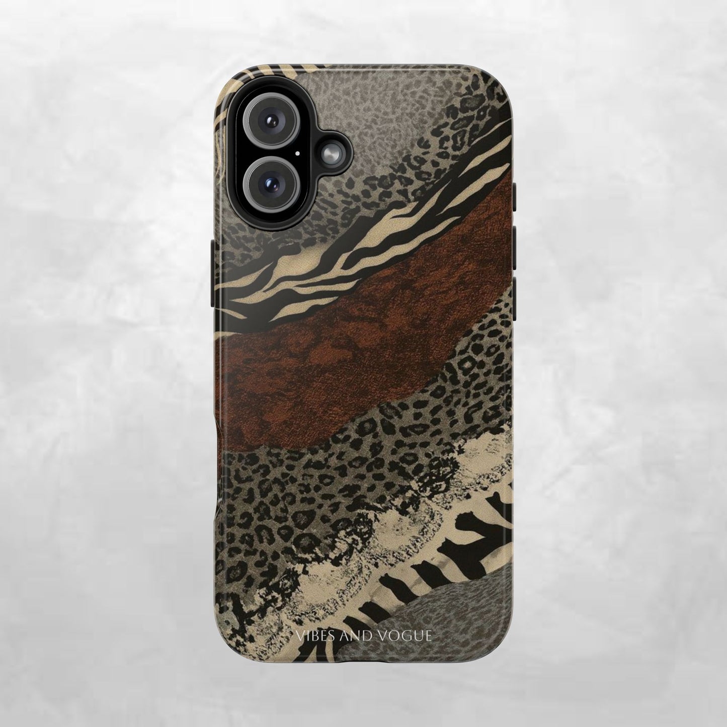 Safari Patchwork Tough Phone Case — Brown Leopard & Zebra Animal Print