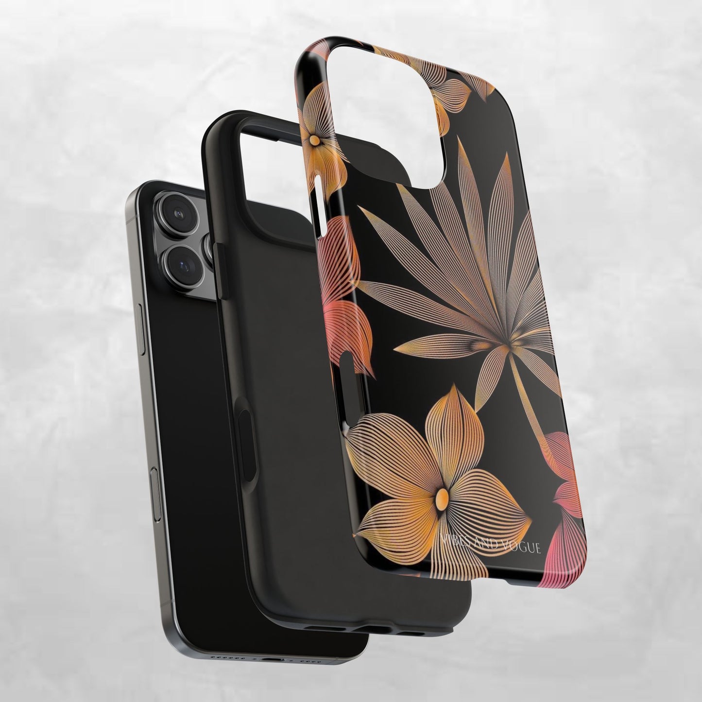 Tough Phone Case — Botanical Line Art Floral Design (Black & Copper)