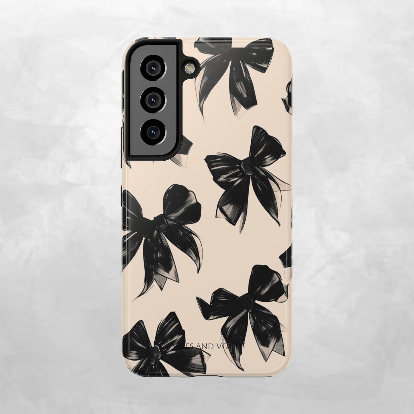 Tough Phone Case — Black Bow Pattern on Nude Background