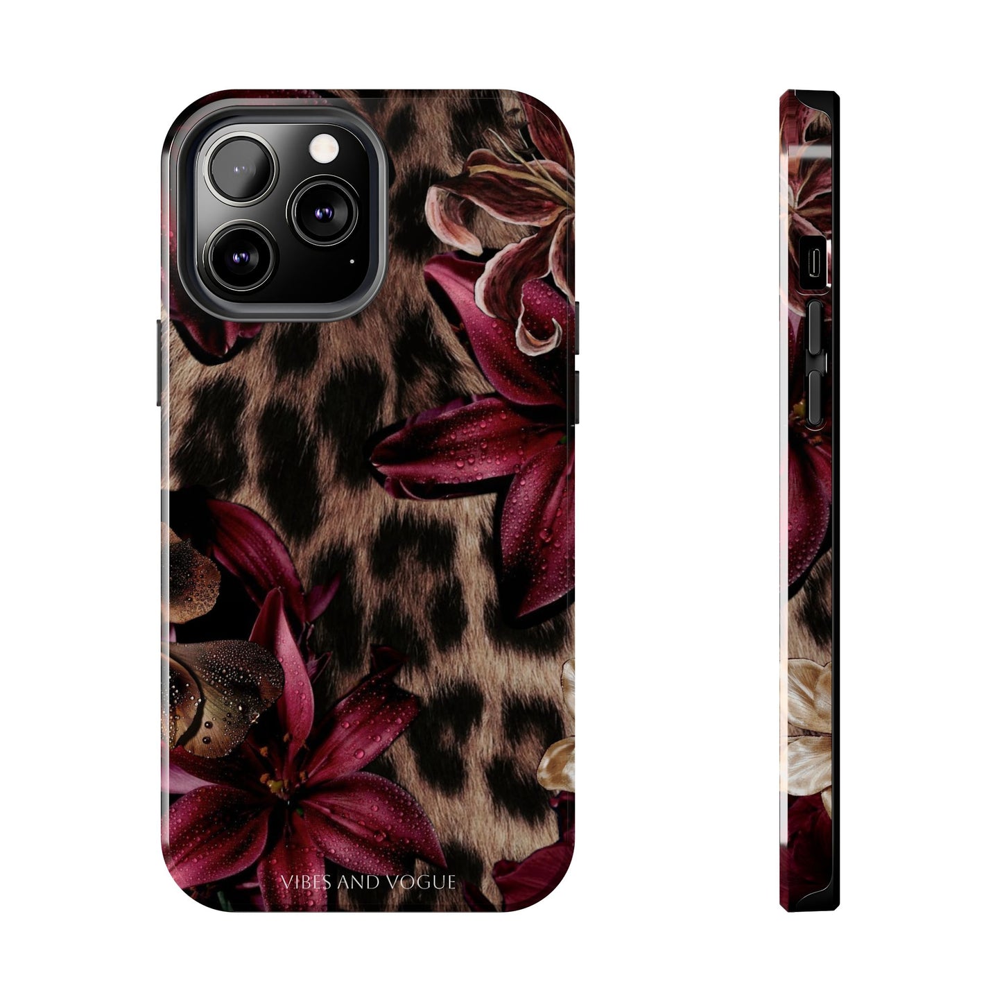 Leopard Bloom Tough Phone Case — Burgundy Floral Protective Cover