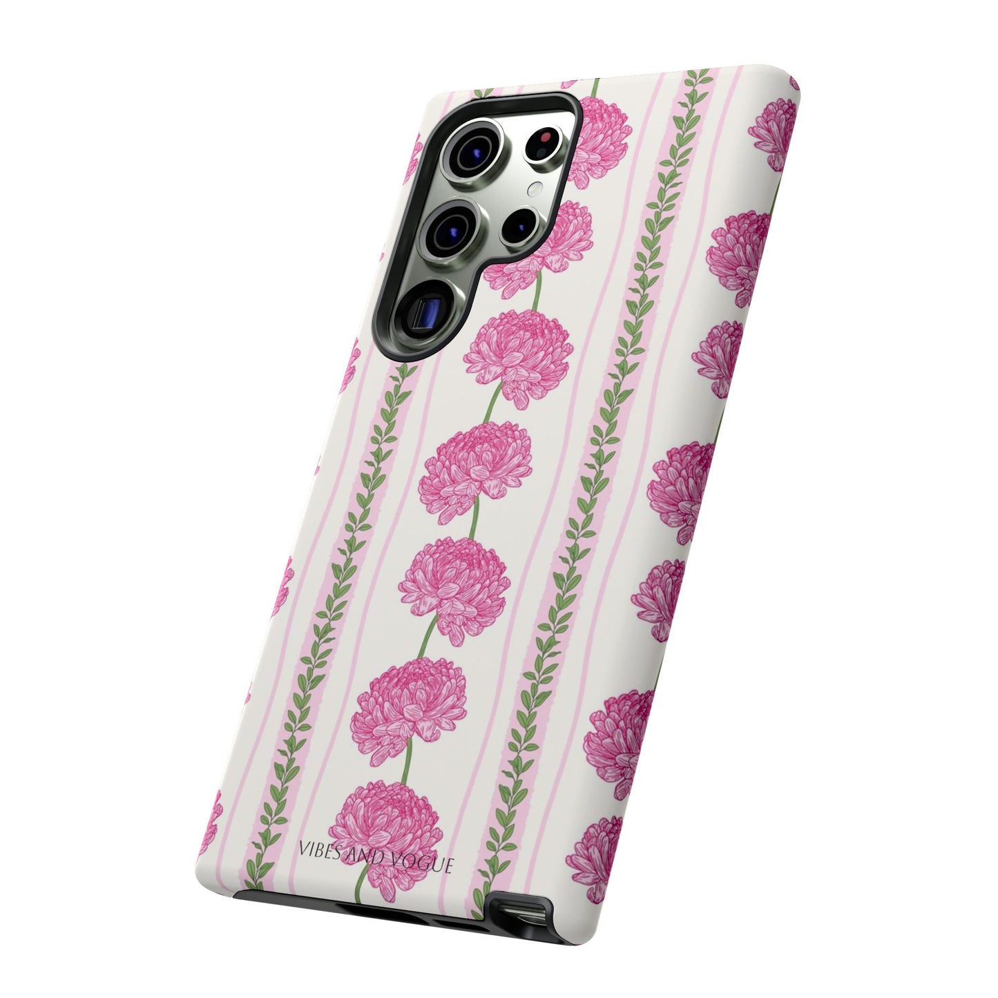 Floral Carnation Phone Case — Pink Vintage Stripe Tough Case