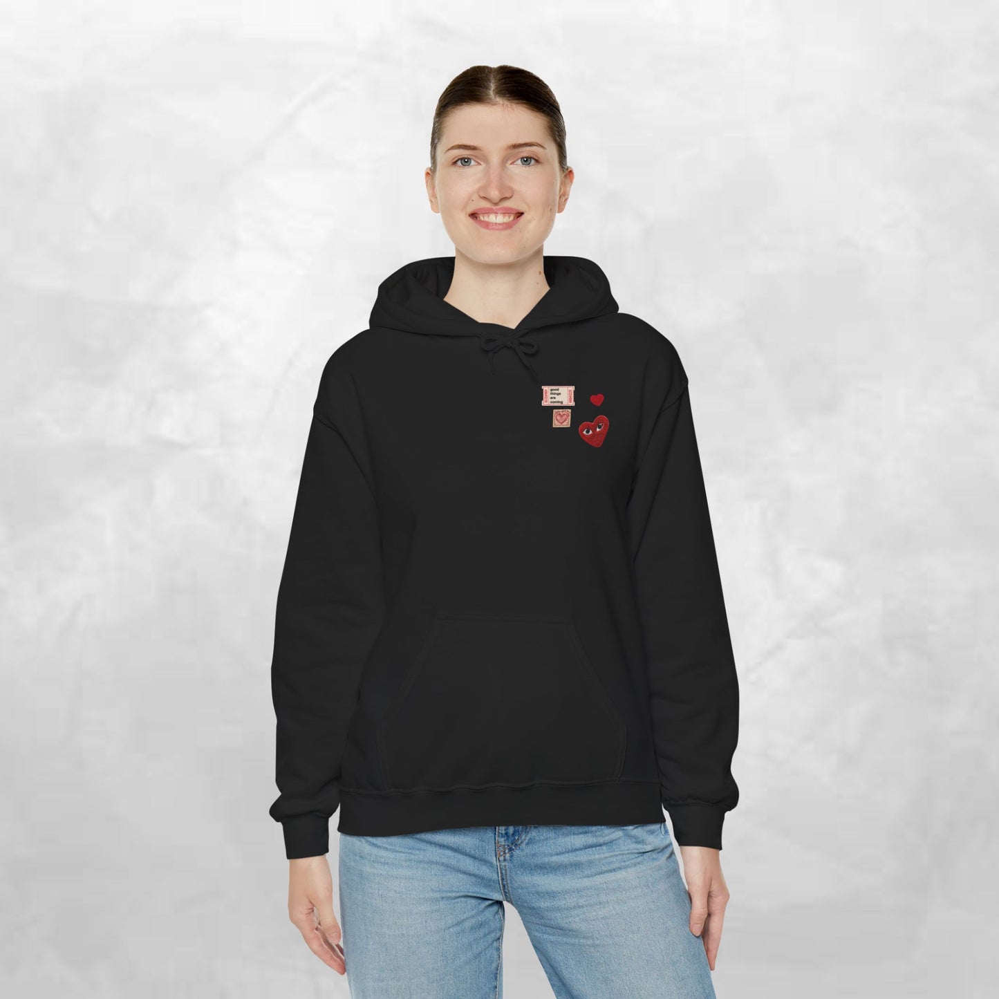Hoodie — Tiny Vintage Valentine Hearts Chest Print