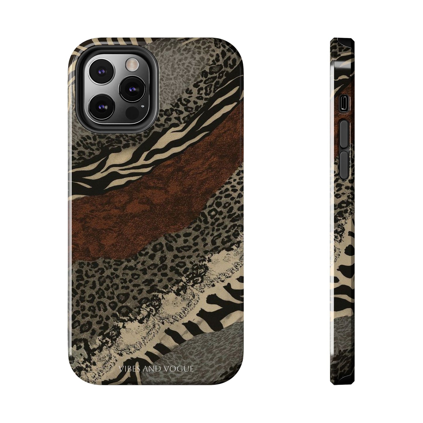 Safari Patchwork Tough Phone Case — Brown Leopard & Zebra Animal Print