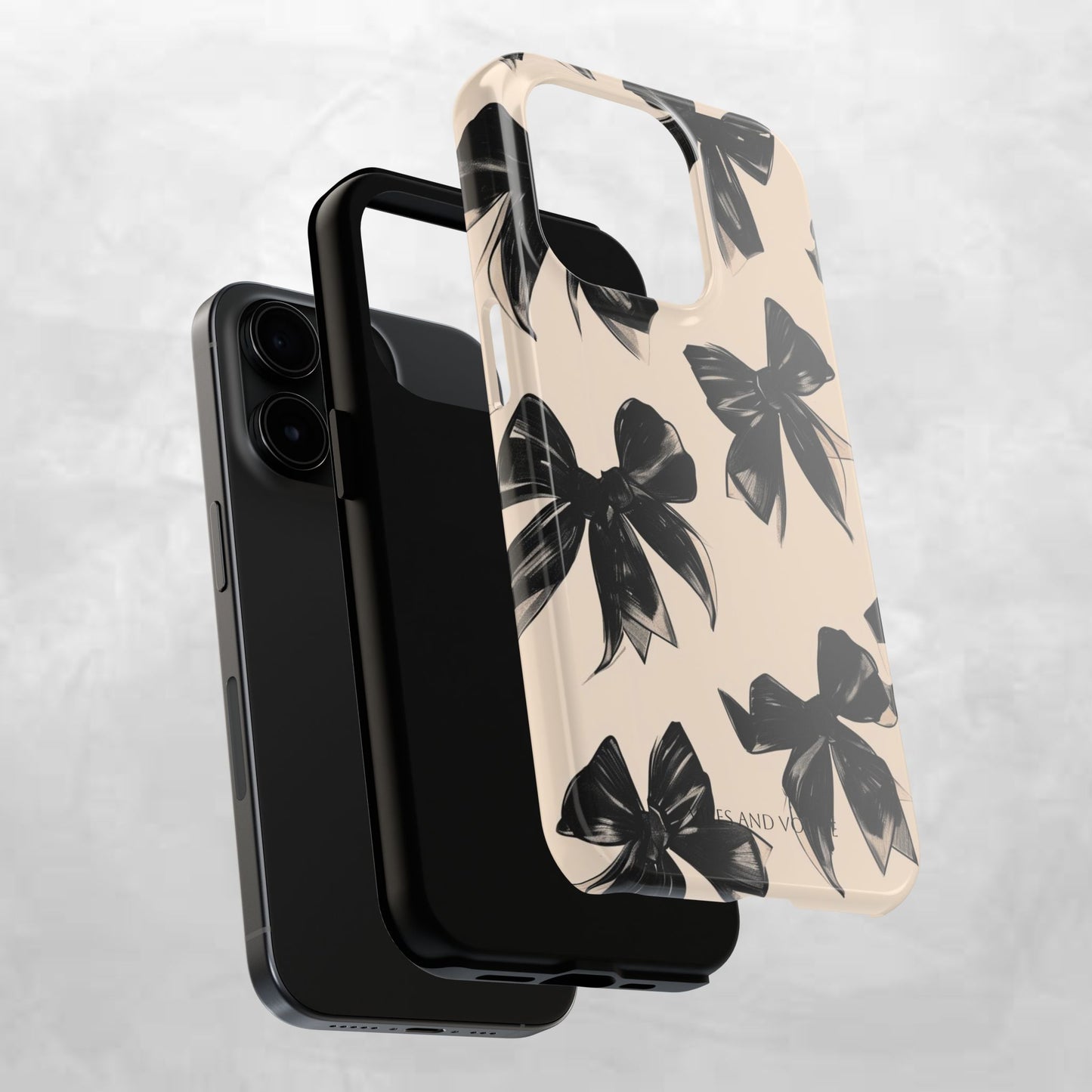 Tough Phone Case — Black Bow Pattern on Nude Background