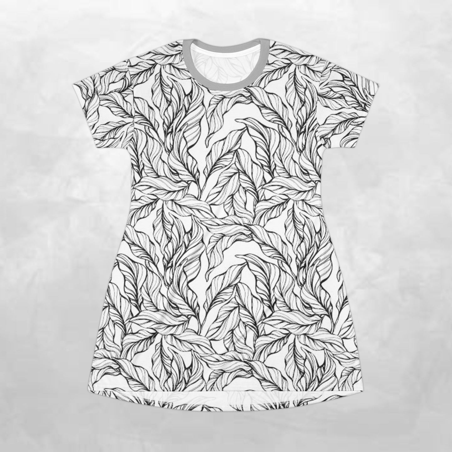 Botanical Leaf Print T-Shirt Dress - Casual Summer Dress for Nature Lovers