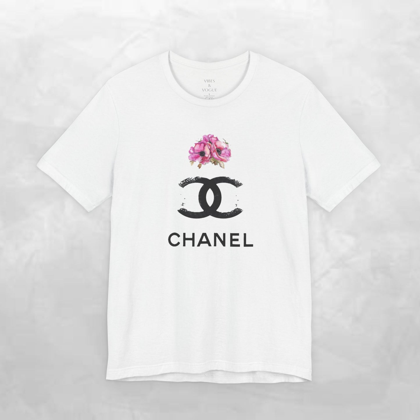Chic Floral Logo Tee | Stylish Unisex Jersey Short Sleeve T-Shirt, Fashion Tee, Luxury Aesthetic, Gift for Her, Casual Wear, Trendy Apparel