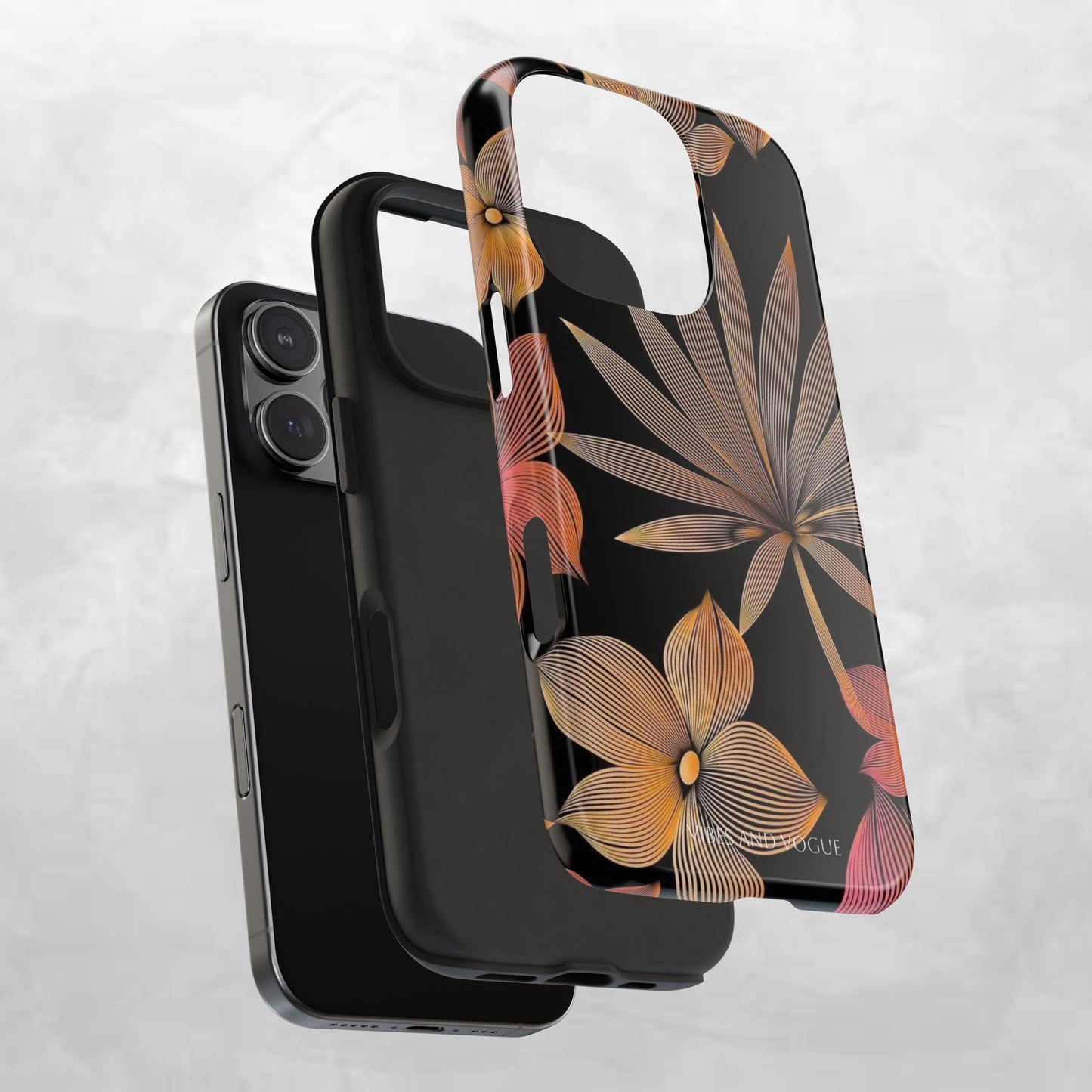 Tough Phone Case — Botanical Line Art Floral Design (Black & Copper)