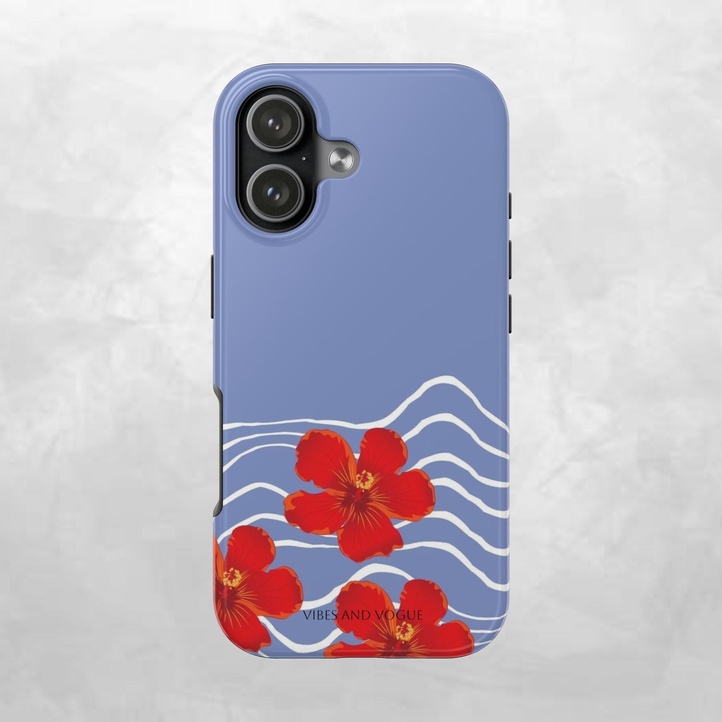 Tough Phone Case — Red Hibiscus Waves (Durable Protective Phone Cover)