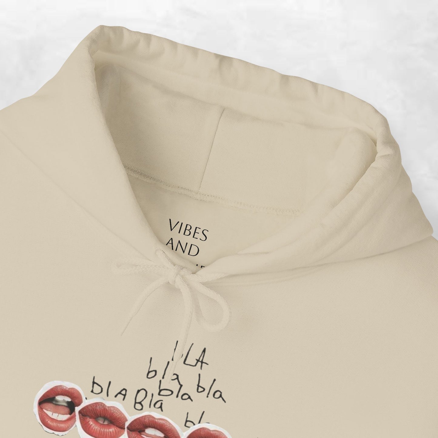 Graphic Hoodie — 'BLA BLA' Lip Print Pullover
