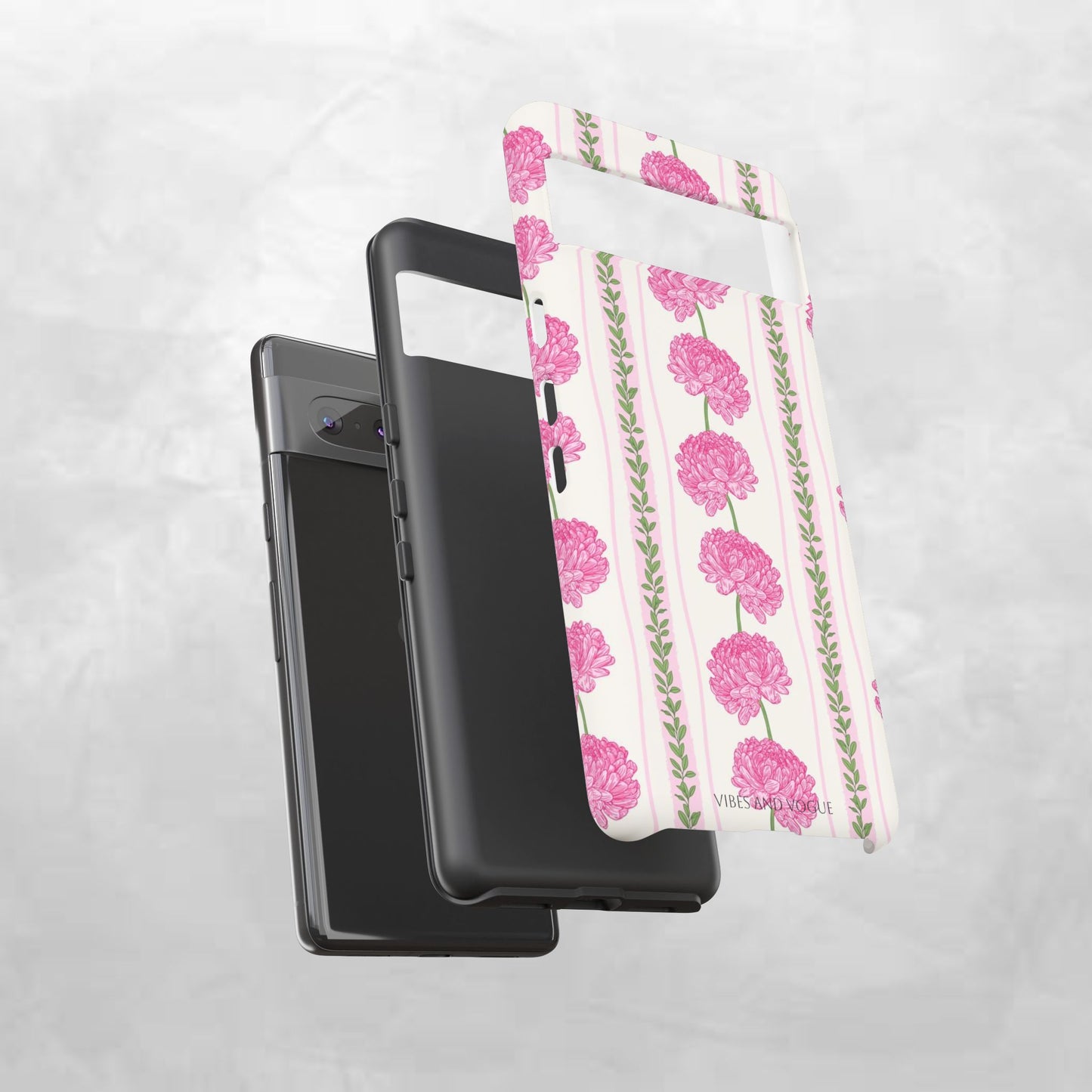 Floral Carnation Phone Case — Pink Vintage Stripe Tough Case
