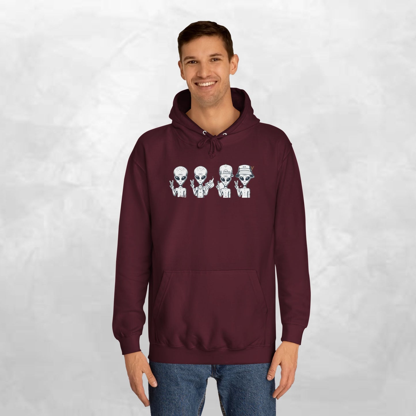 Retro Alien College Hoodie - Unisex Warm Sweatshirt for Campus Style