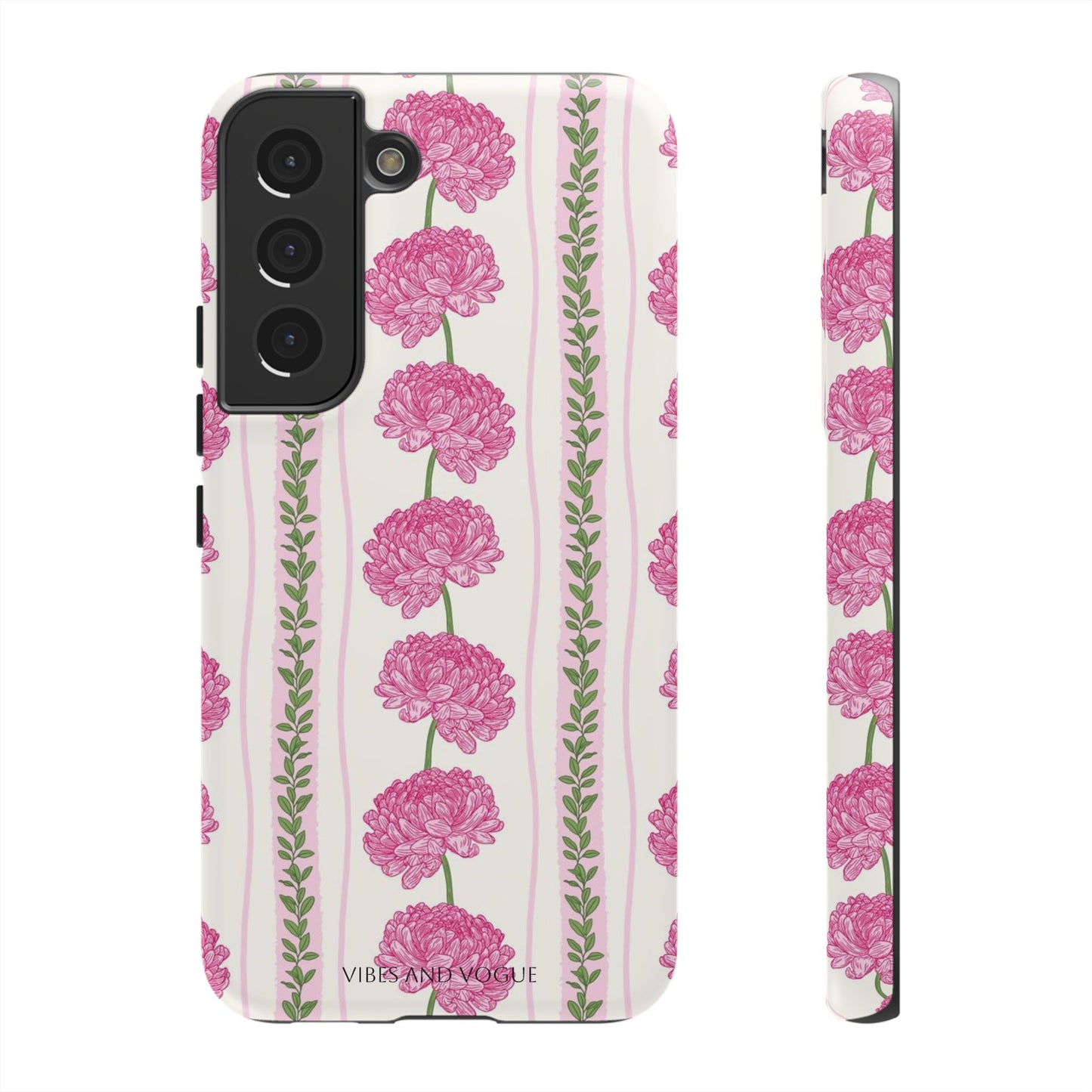 Floral Carnation Phone Case — Pink Vintage Stripe Tough Case