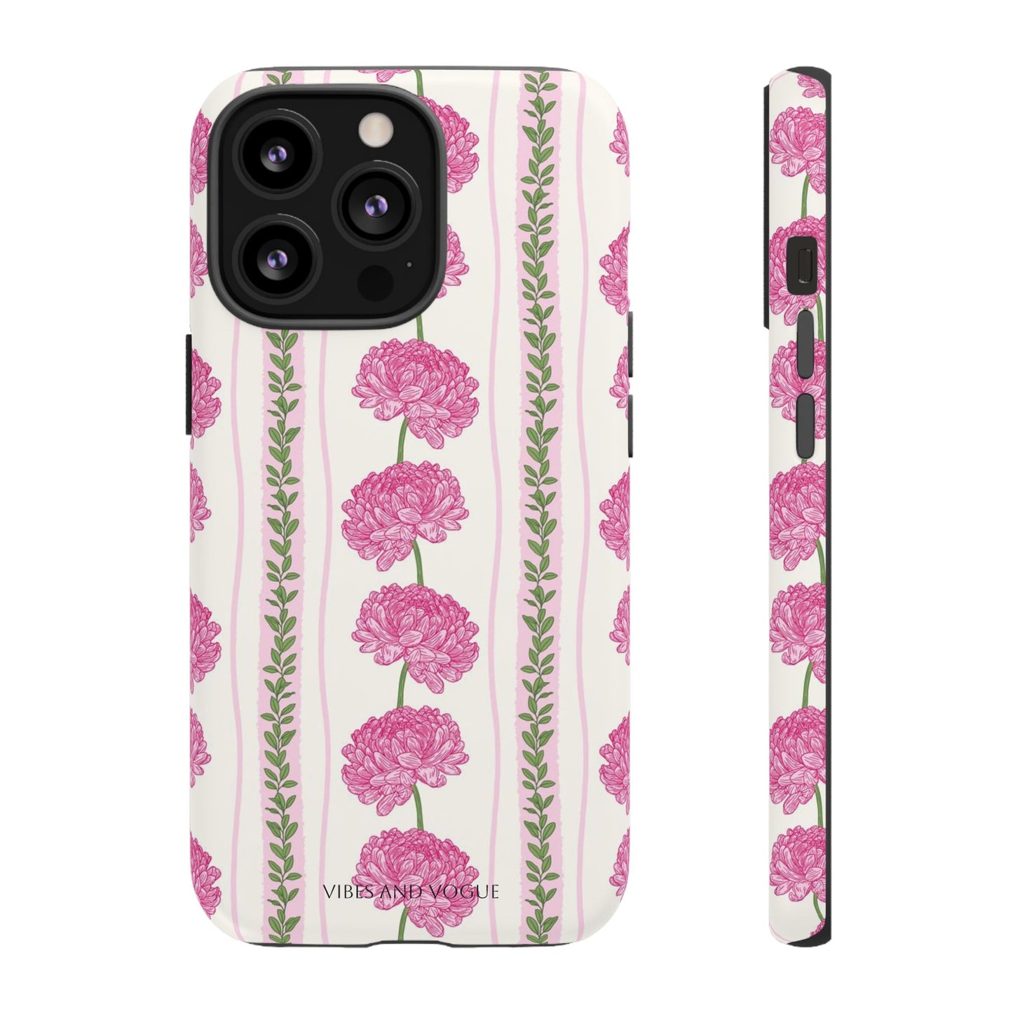 Floral Carnation Phone Case — Pink Vintage Stripe Tough Case