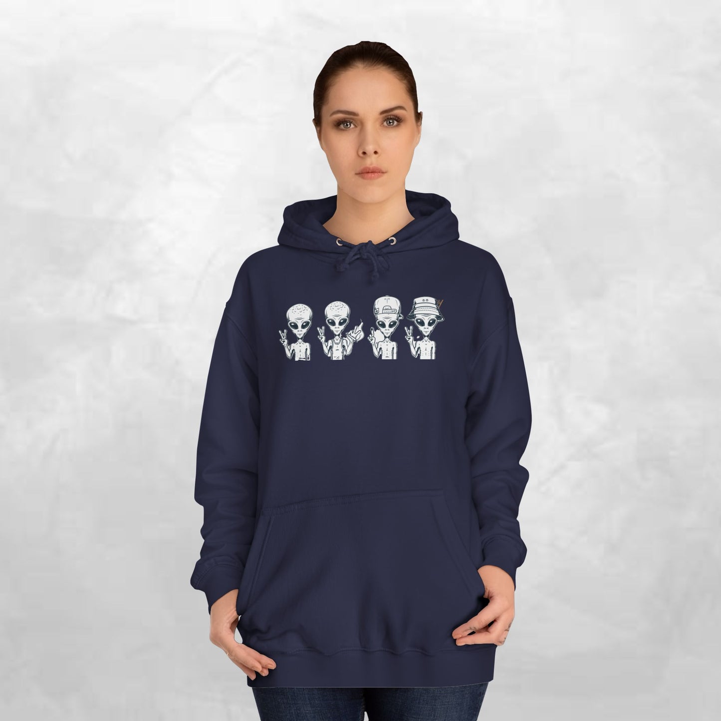 Retro Alien College Hoodie - Unisex Warm Sweatshirt for Campus Style