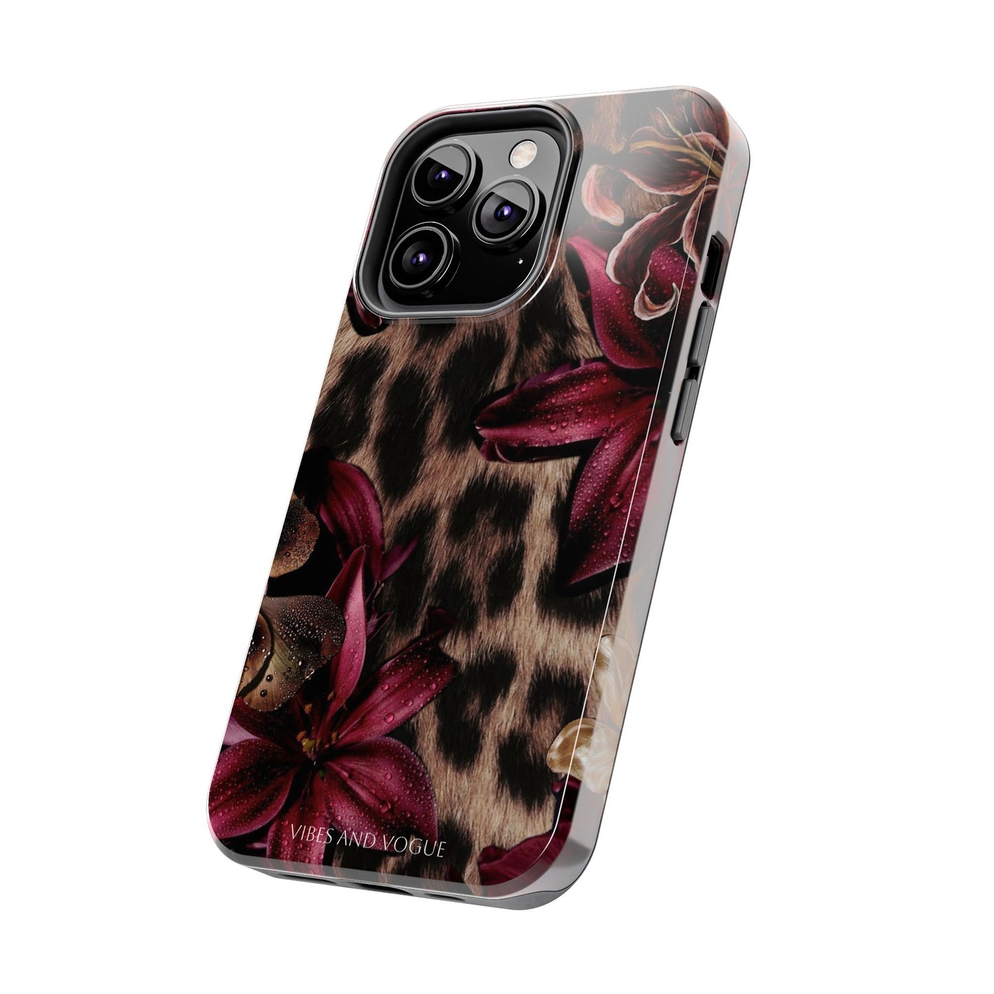 Leopard Bloom Tough Phone Case — Burgundy Floral Protective Cover