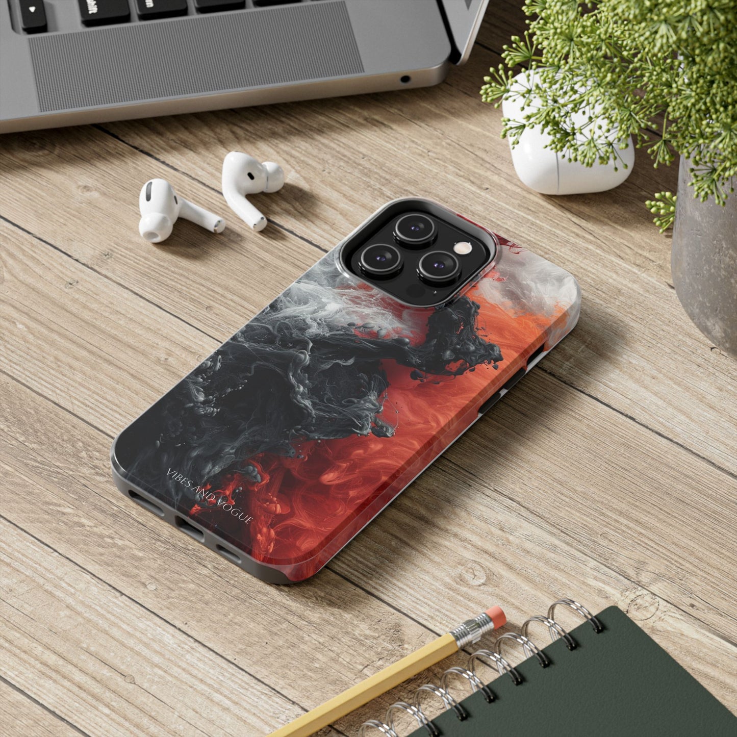 Abstract Red & Black Smoke Tough Phone Case — Vibes and Vogue Protective Cover