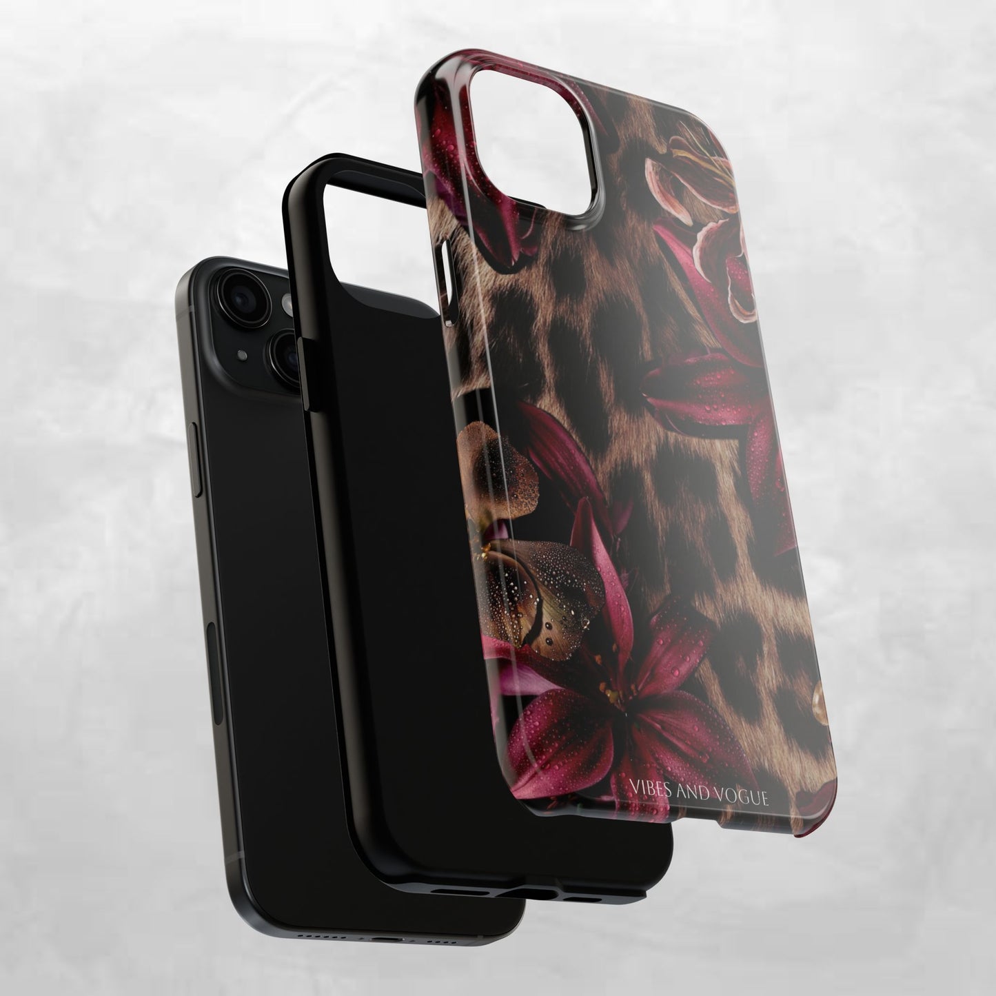 Leopard Bloom Tough Phone Case — Burgundy Floral Protective Cover