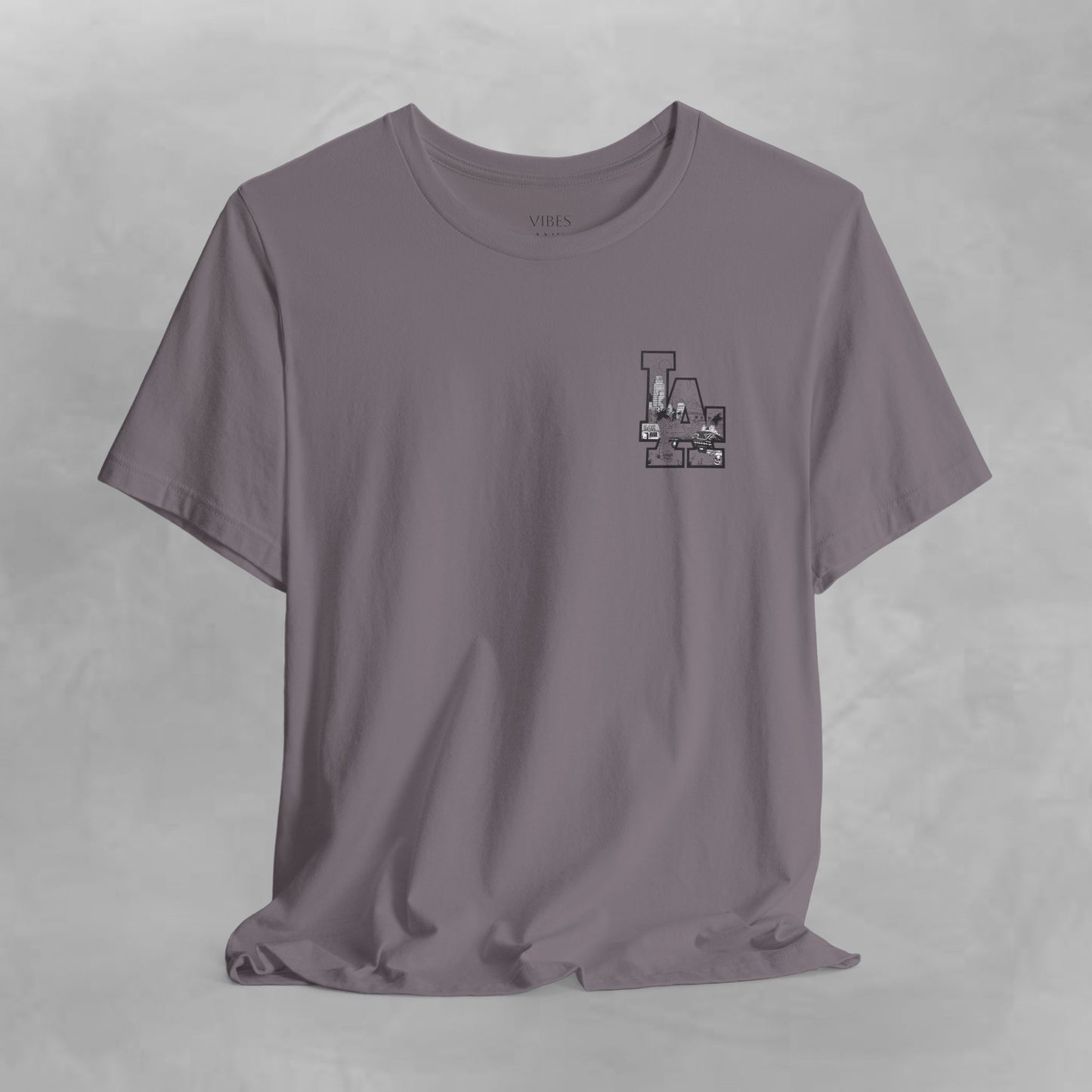 Minimalist Cityscape Pocket Tee — Small Black Line Art Chest Print