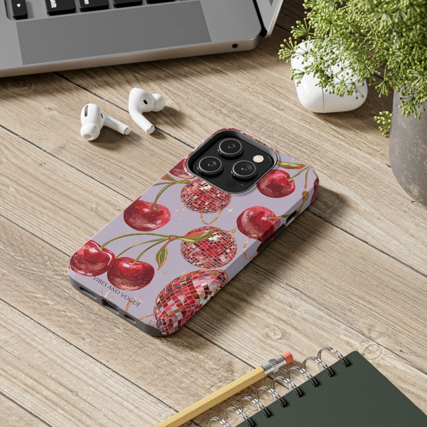 Disco Cherry Tough Phone Case — Retro Sparkle iPhone Protection