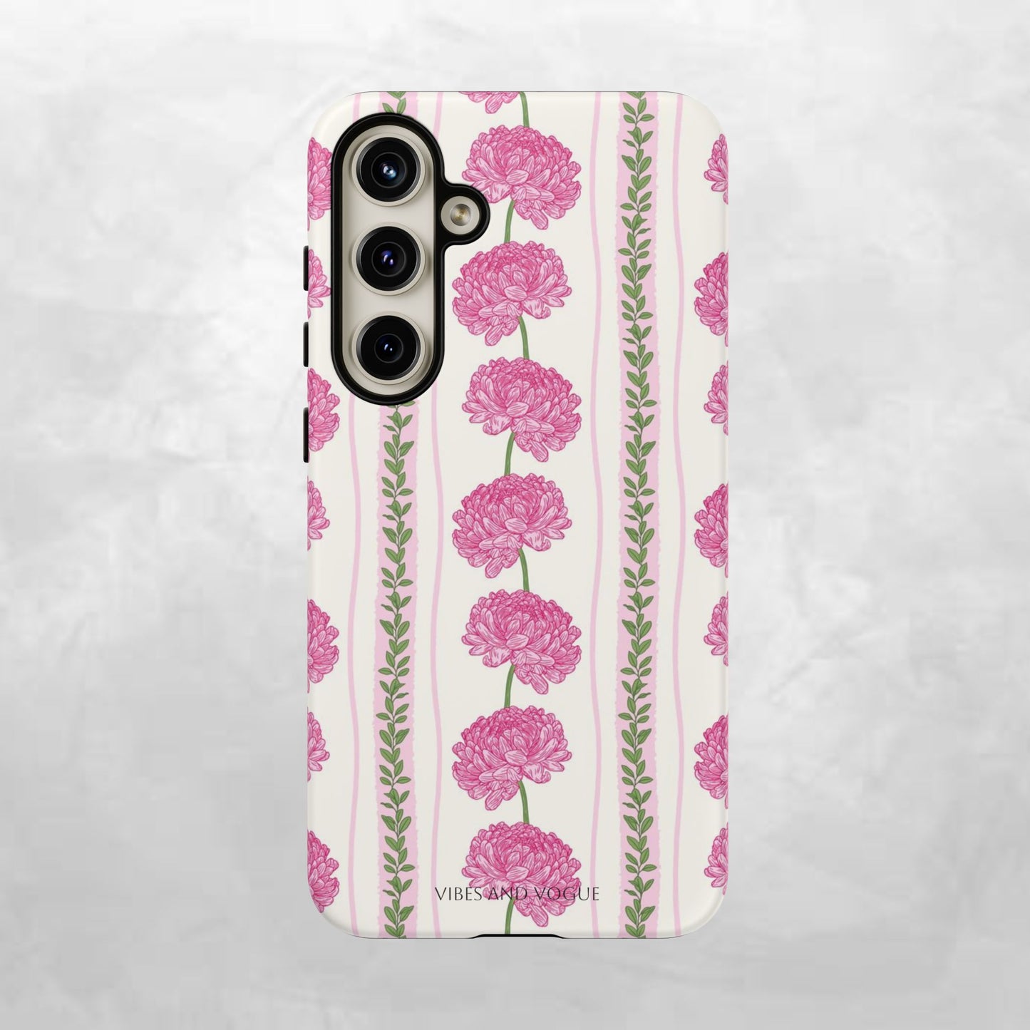 Floral Carnation Phone Case — Pink Vintage Stripe Tough Case