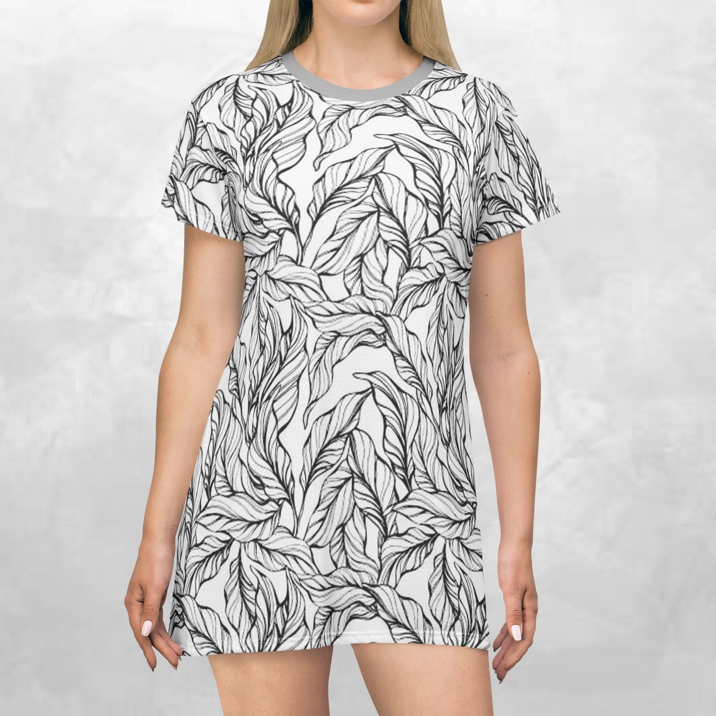 Botanical Leaf Print T-Shirt Dress - Casual Summer Dress for Nature Lovers
