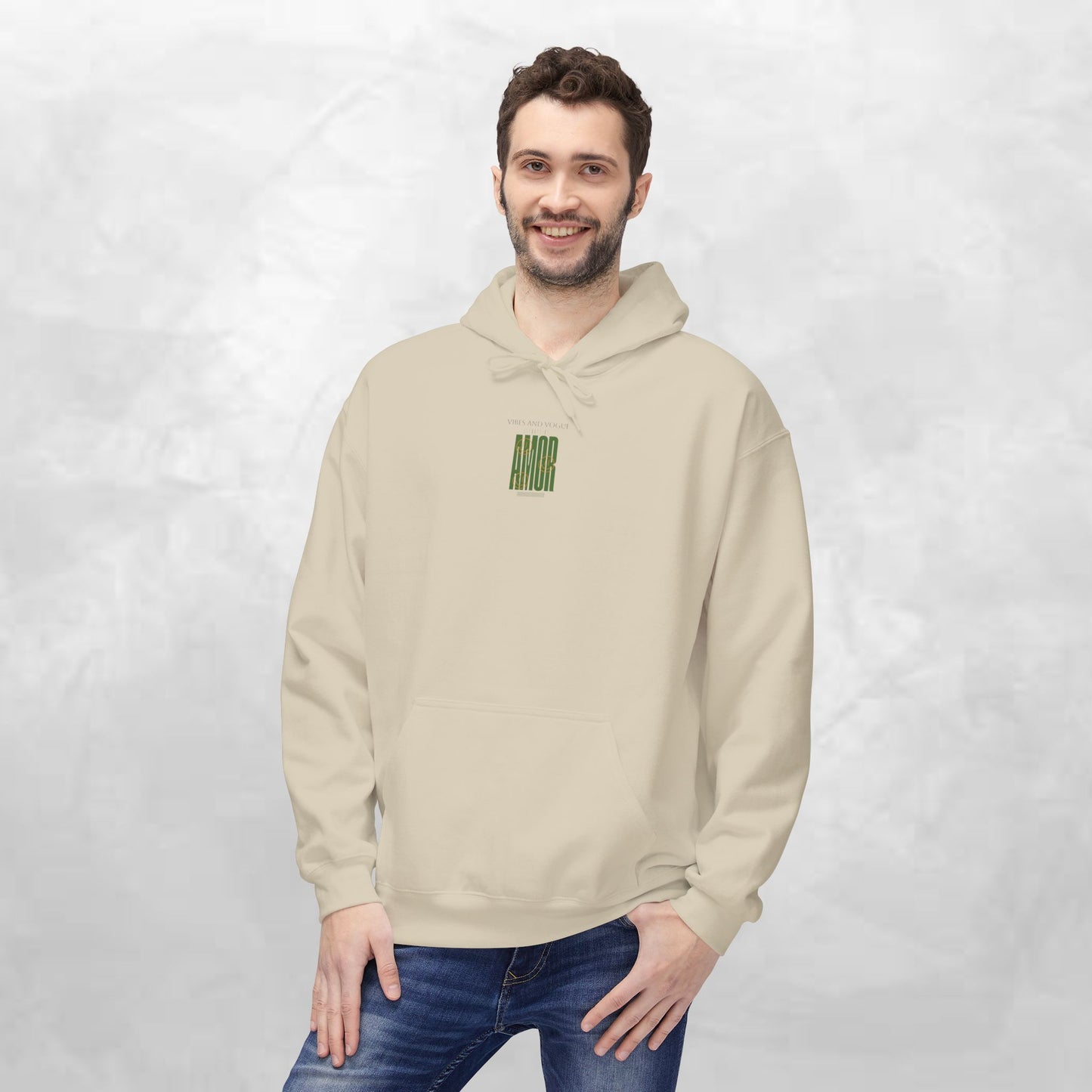Amor Graphic Hoodie — Green Vintage Script Love Design