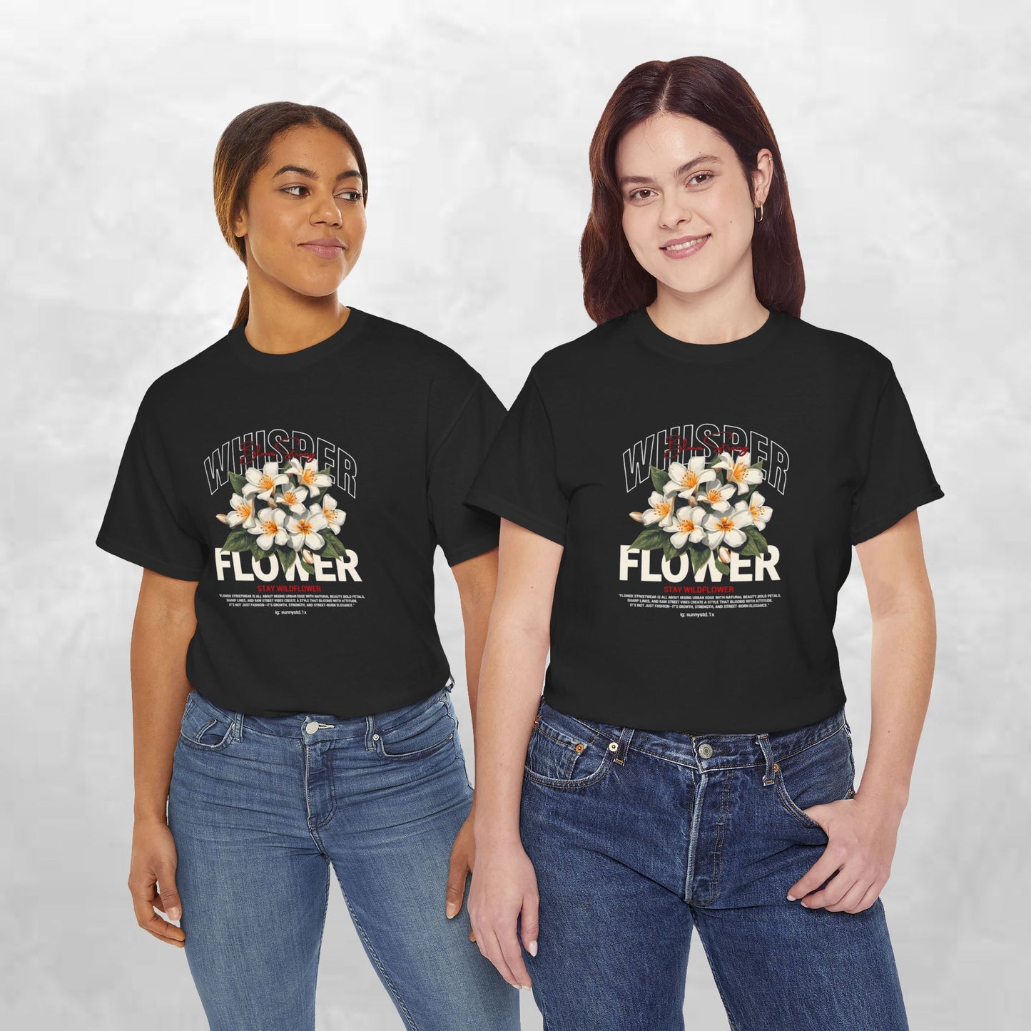 Floral "Whisper Flower" Graphic Tee — Vintage Plumeria Blossom Shirt