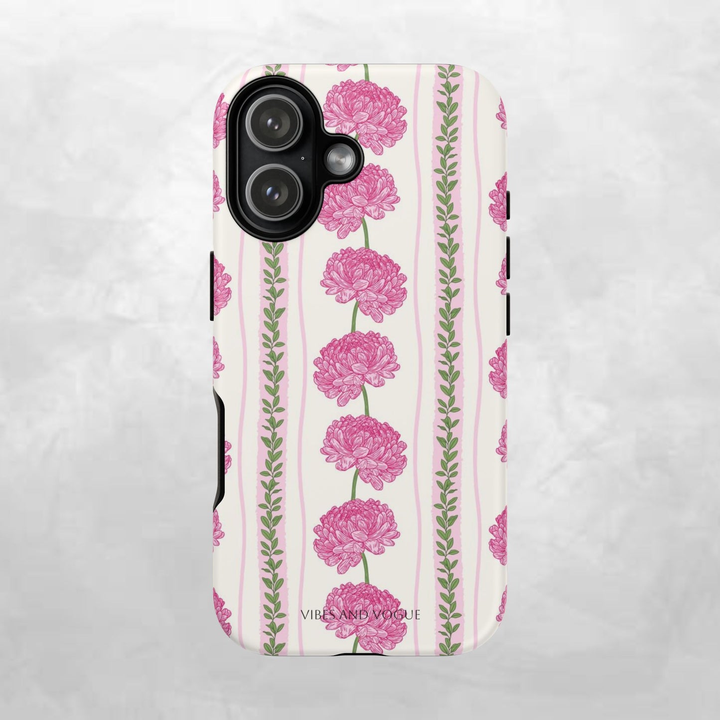 Floral Carnation Phone Case — Pink Vintage Stripe Tough Case