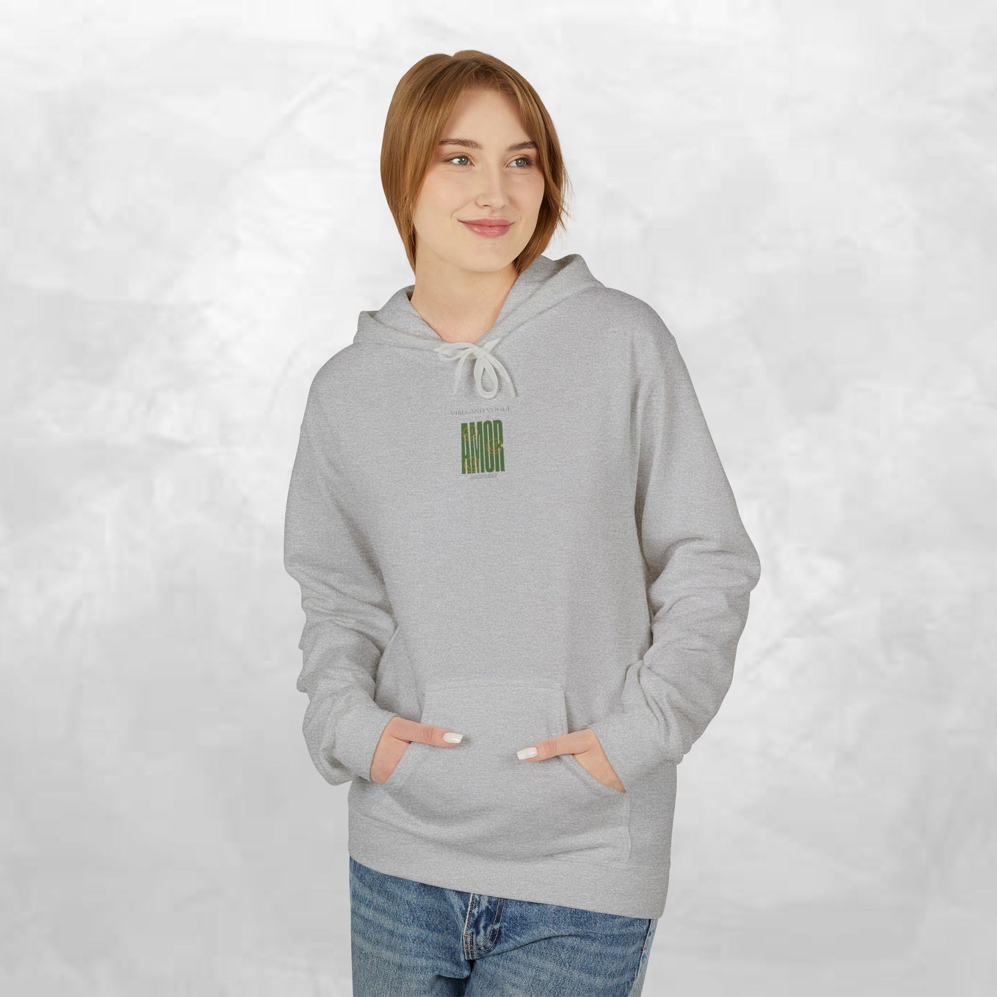 Amor Graphic Hoodie — Green Vintage Script Love Design