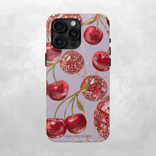 Disco Cherry Tough Phone Case — Retro Sparkle iPhone Protection
