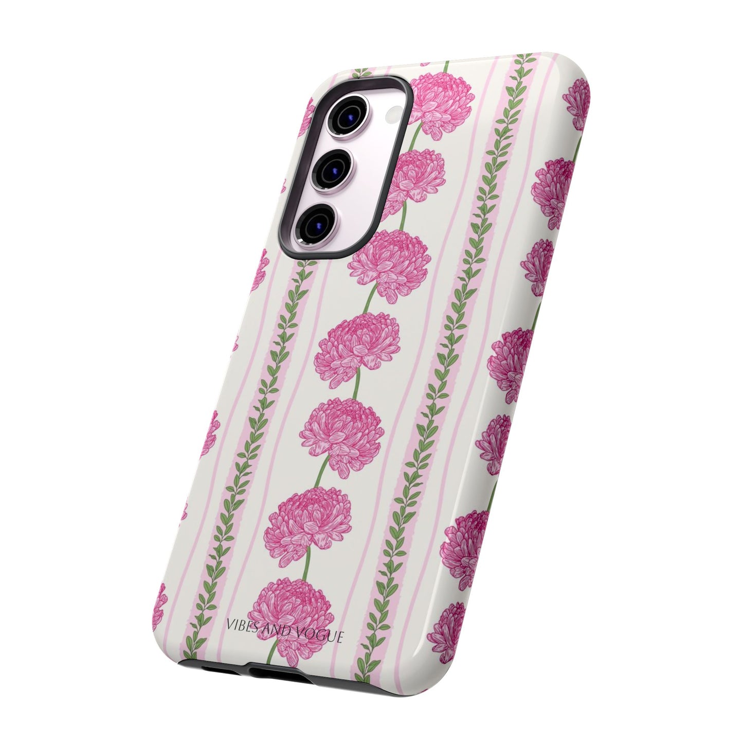 Floral Carnation Phone Case — Pink Vintage Stripe Tough Case