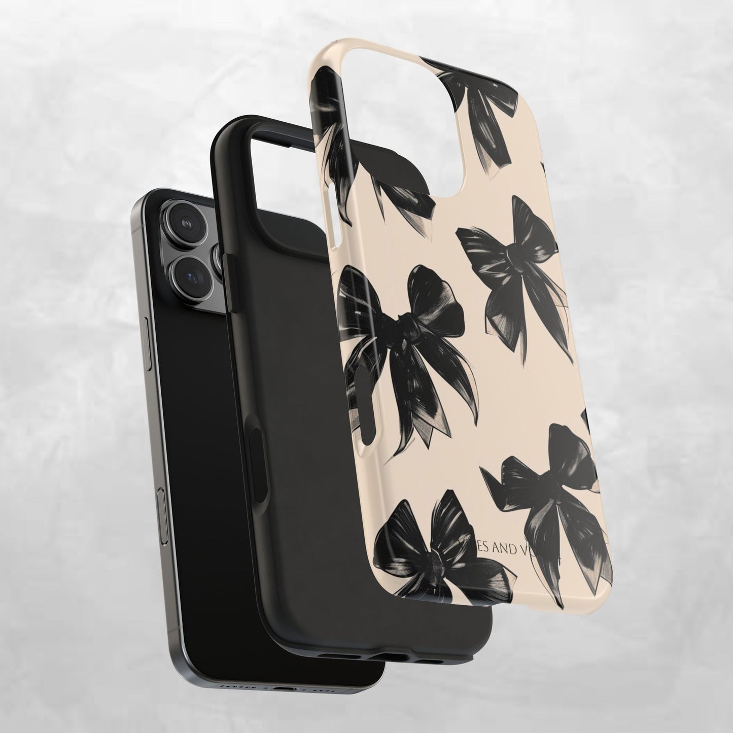 Tough Phone Case — Black Bow Pattern on Nude Background