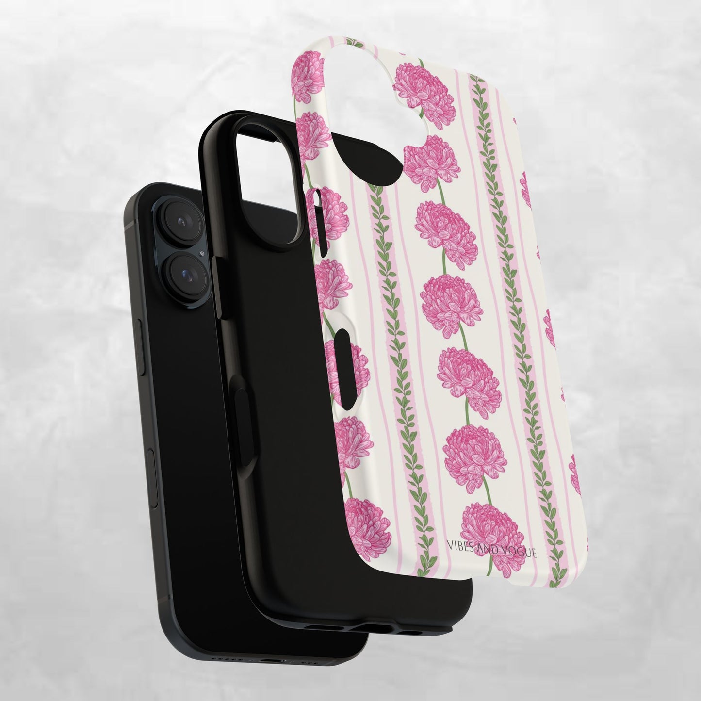 Floral Carnation Phone Case — Pink Vintage Stripe Tough Case