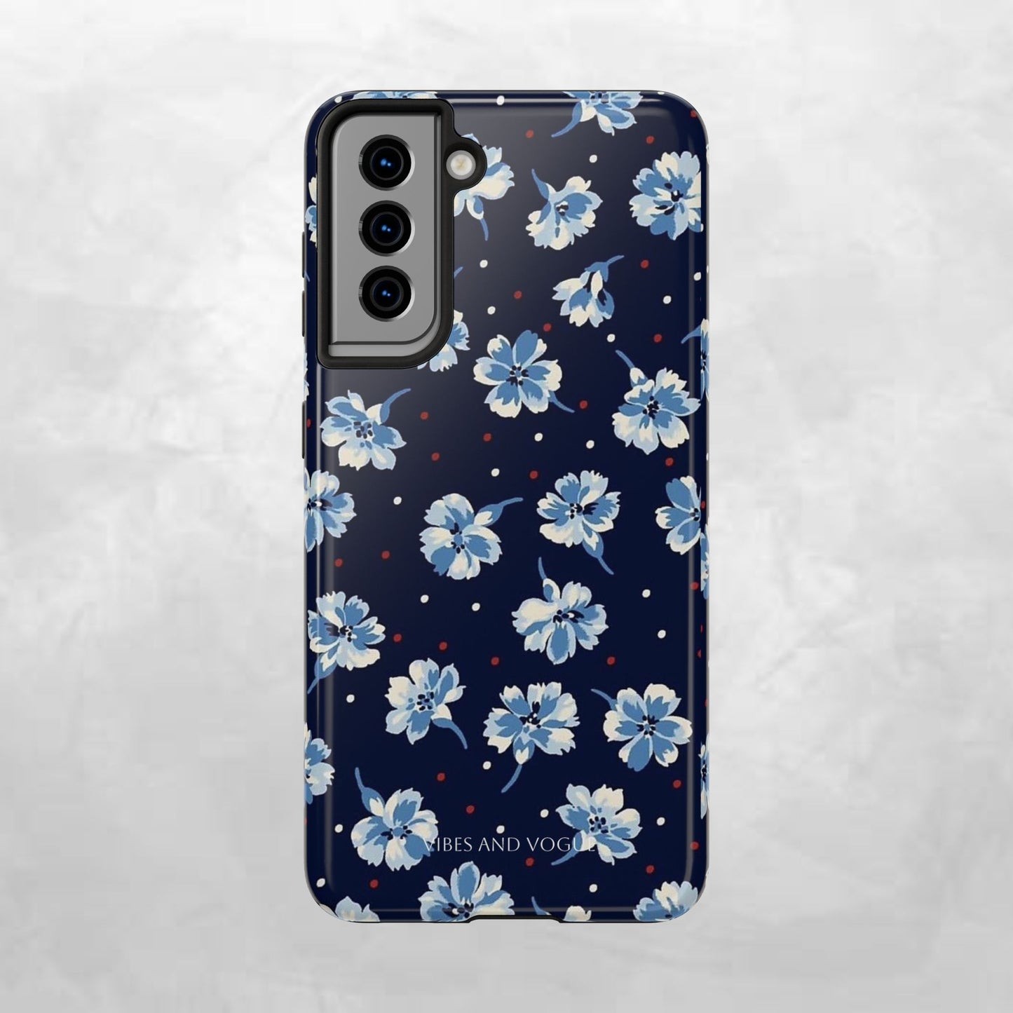 Floral Navy Tough Phone Case — Blue Blossom Protective Phone Cover