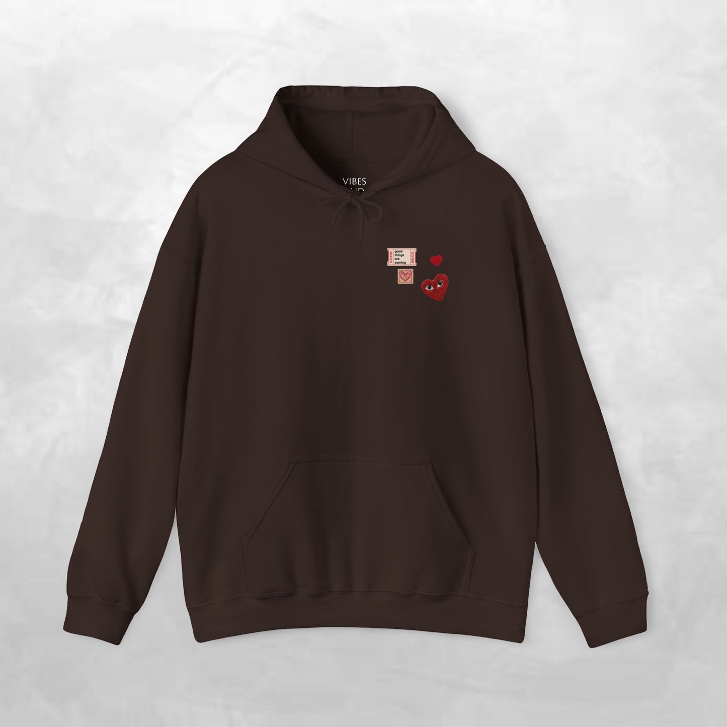Hoodie — Tiny Vintage Valentine Hearts Chest Print