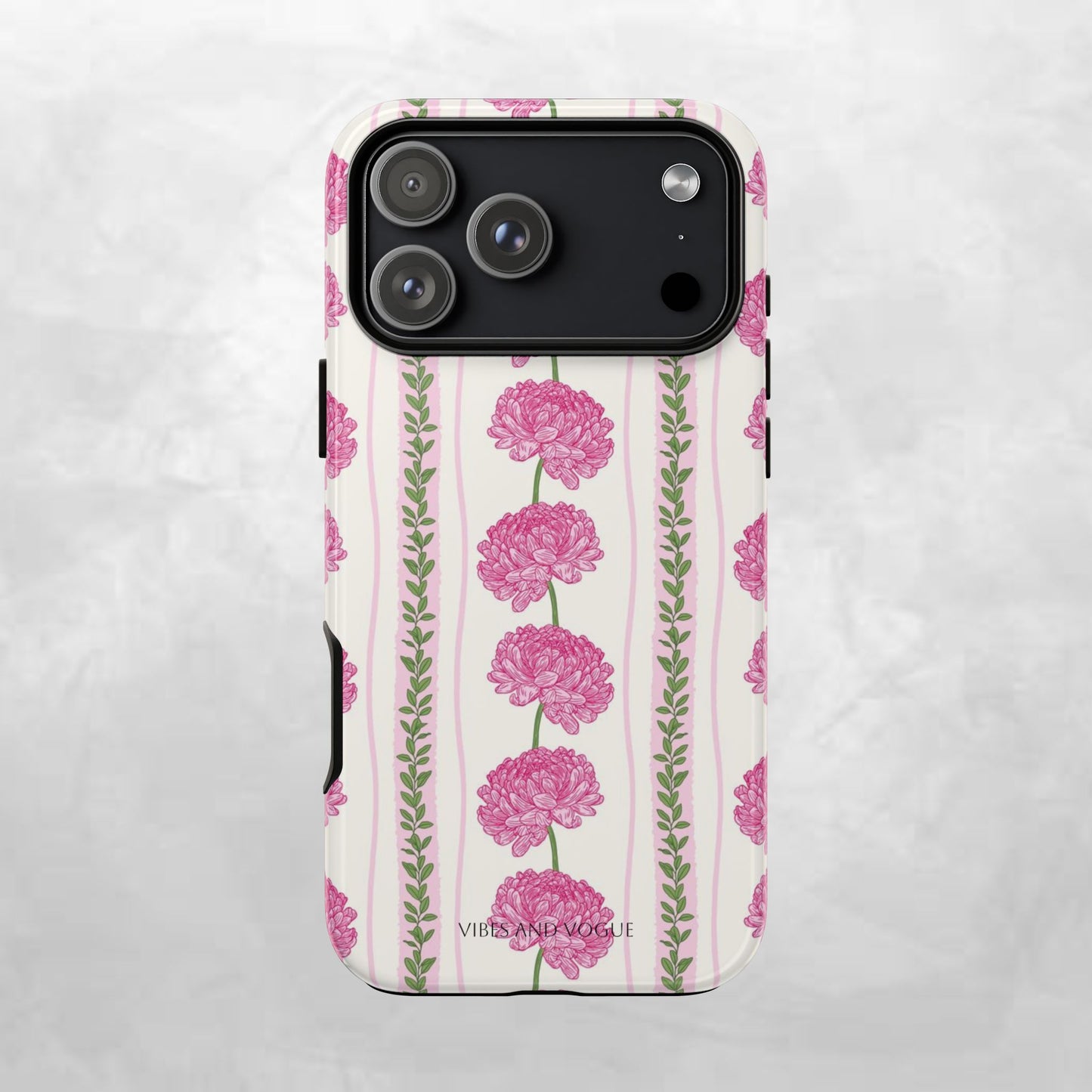 Floral Carnation Phone Case — Pink Vintage Stripe Tough Case