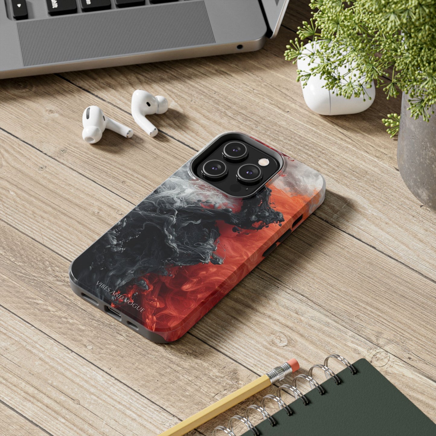 Abstract Red & Black Smoke Tough Phone Case — Vibes and Vogue Protective Cover