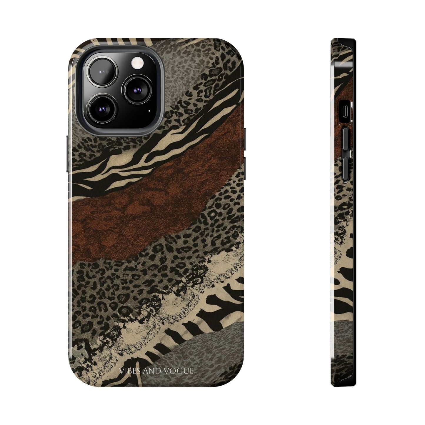 Safari Patchwork Tough Phone Case — Brown Leopard & Zebra Animal Print