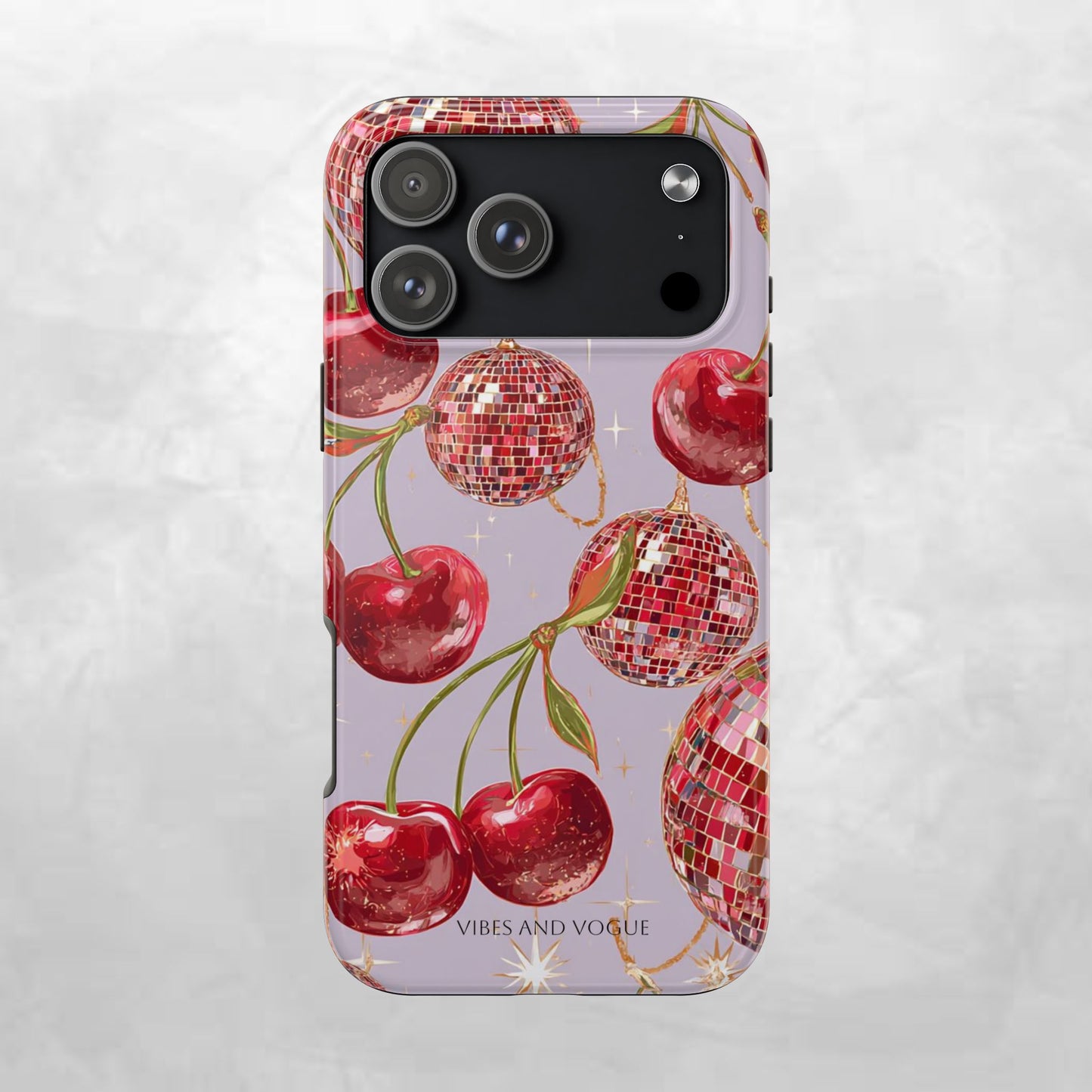 Disco Cherry Tough Phone Case — Retro Sparkle iPhone Protection