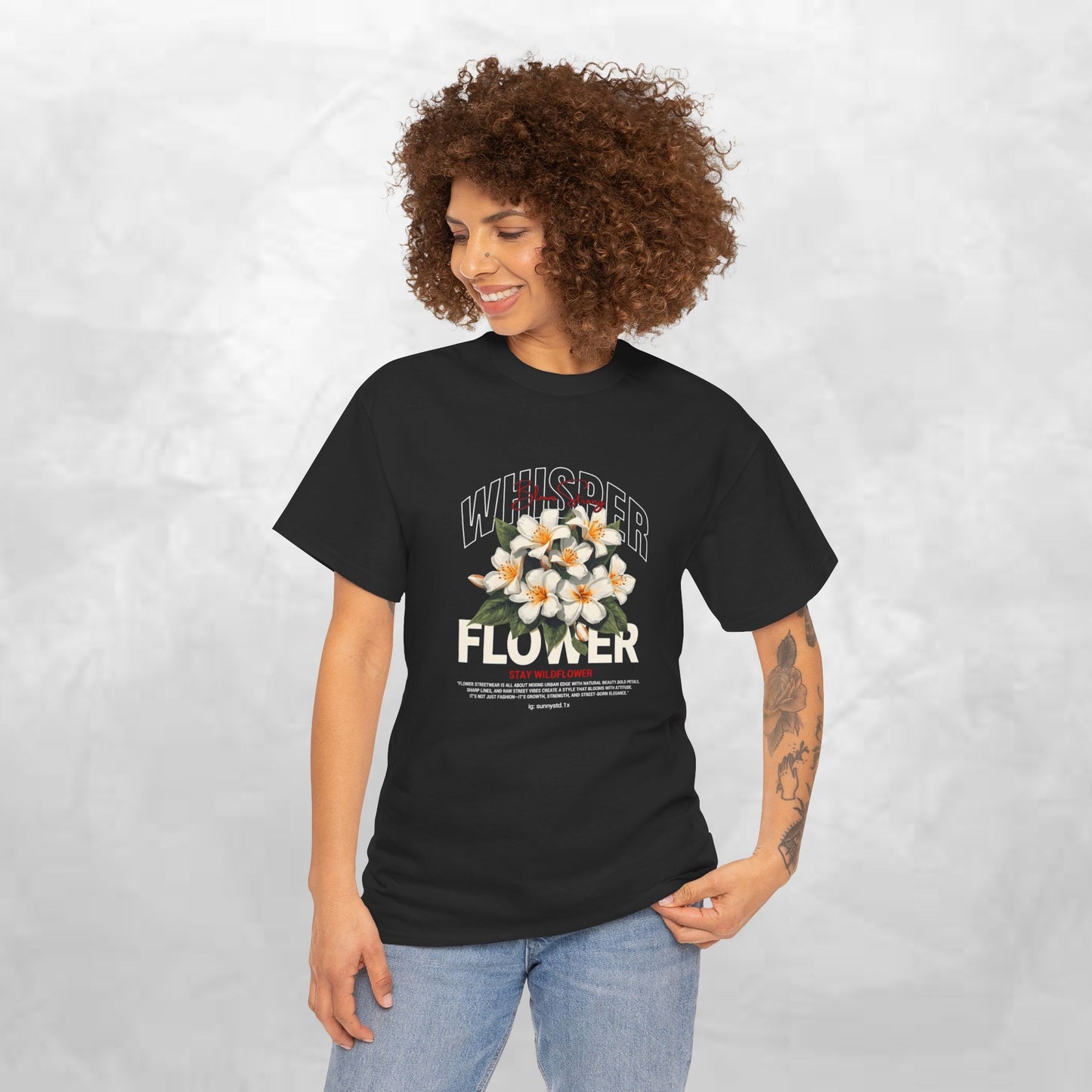 Floral "Whisper Flower" Graphic Tee — Vintage Plumeria Blossom Shirt