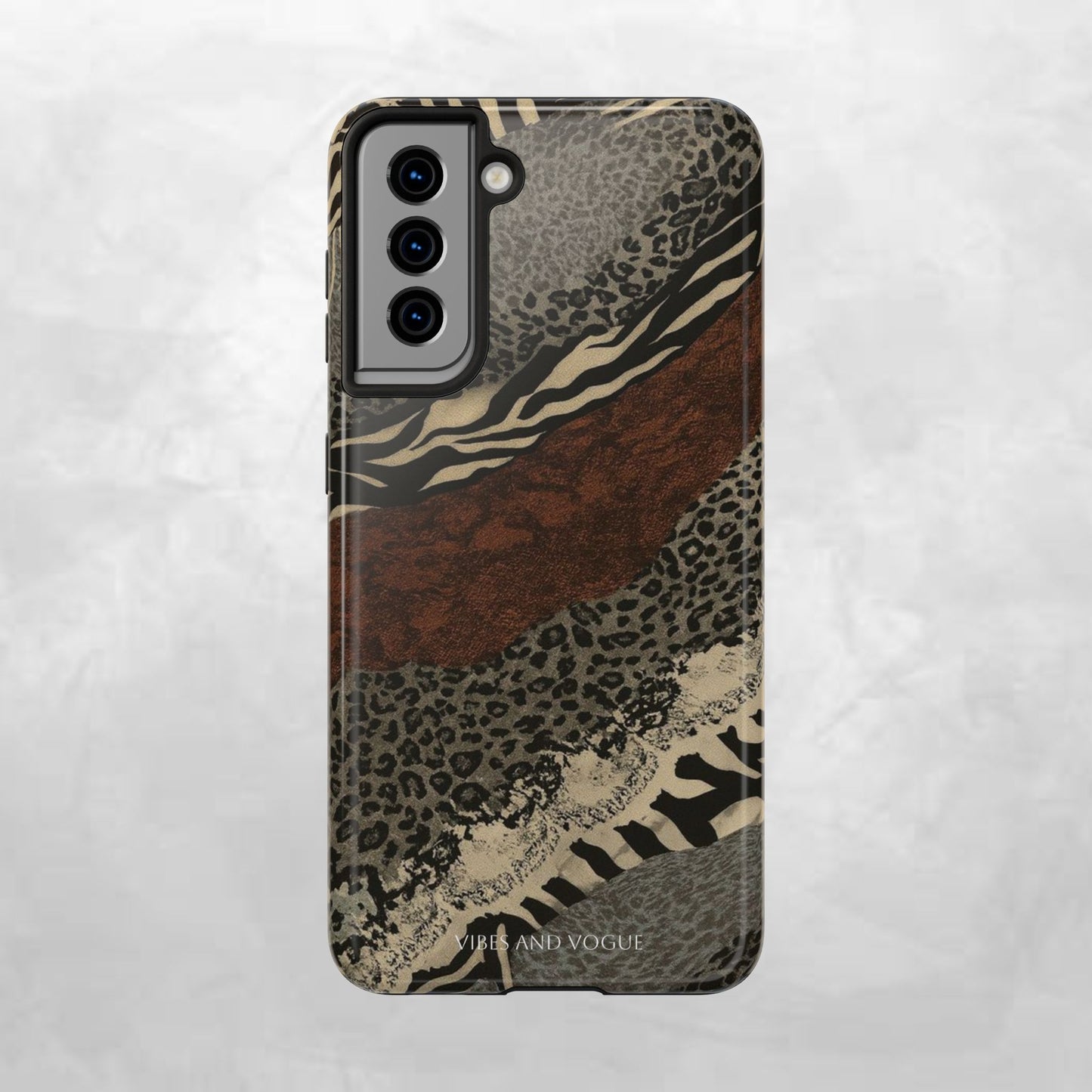 Safari Patchwork Tough Phone Case — Brown Leopard & Zebra Animal Print