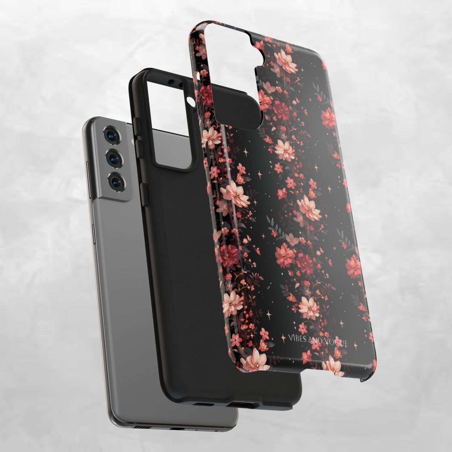 Floral Galaxy Phone Case – Dark Pink Blossom Tough Protective Case