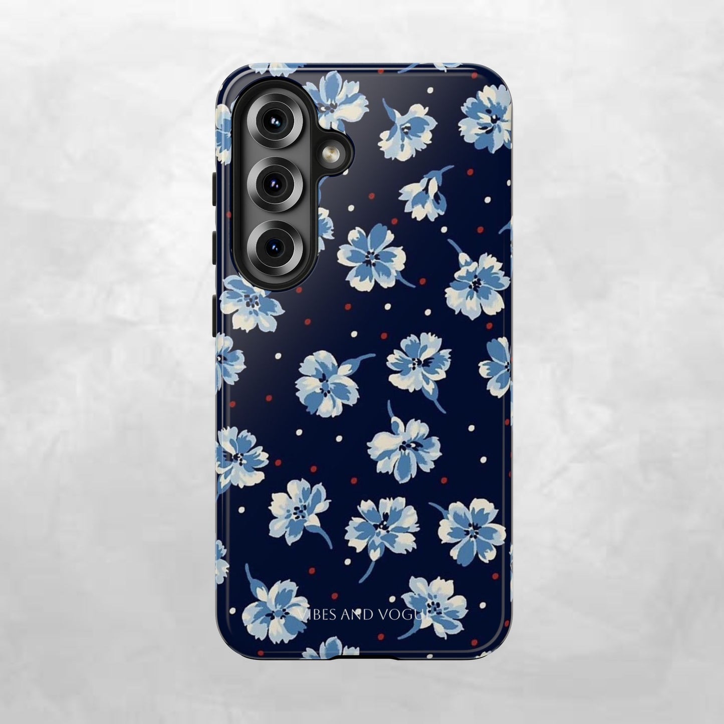 Floral Navy Tough Phone Case — Blue Blossom Protective Phone Cover