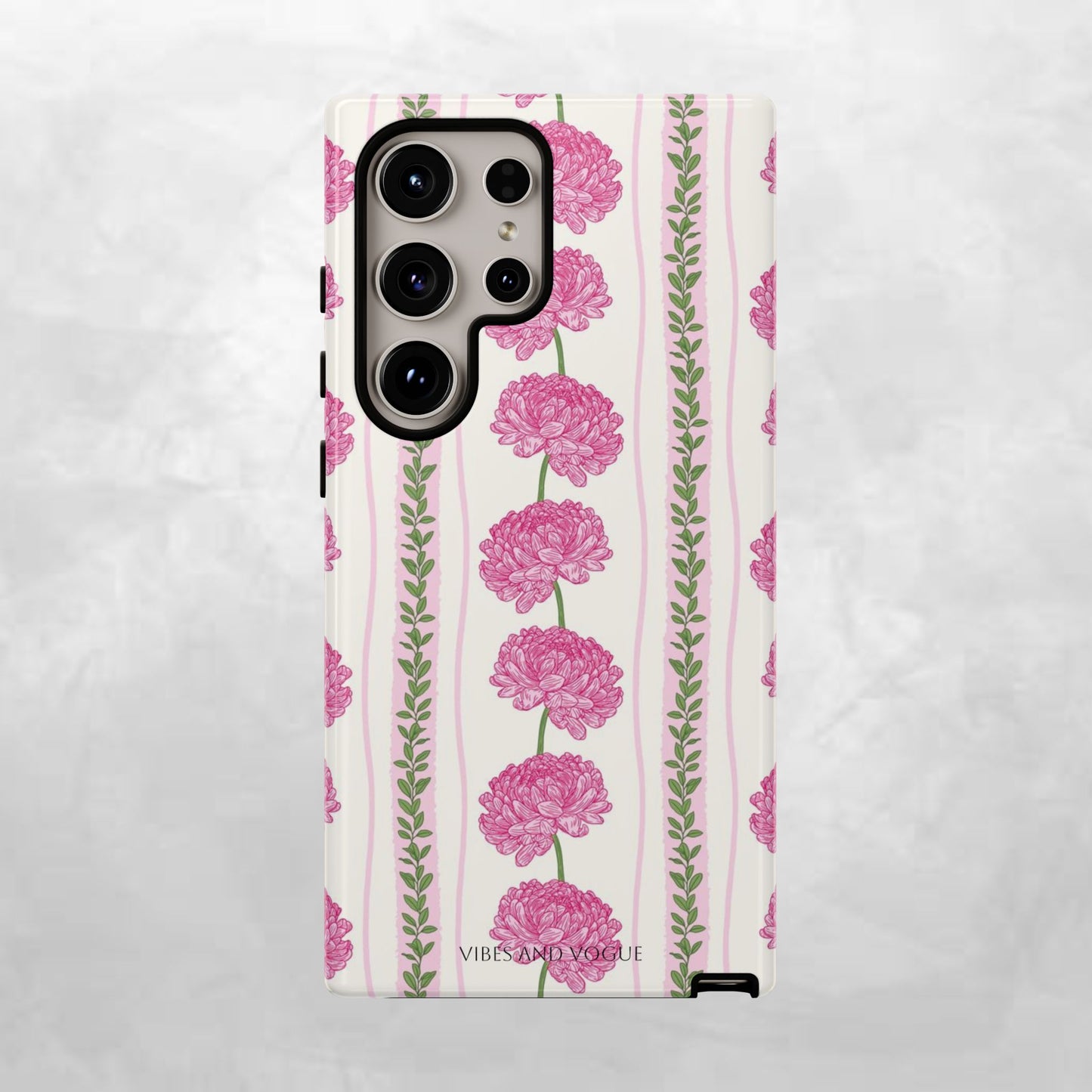 Floral Carnation Phone Case — Pink Vintage Stripe Tough Case