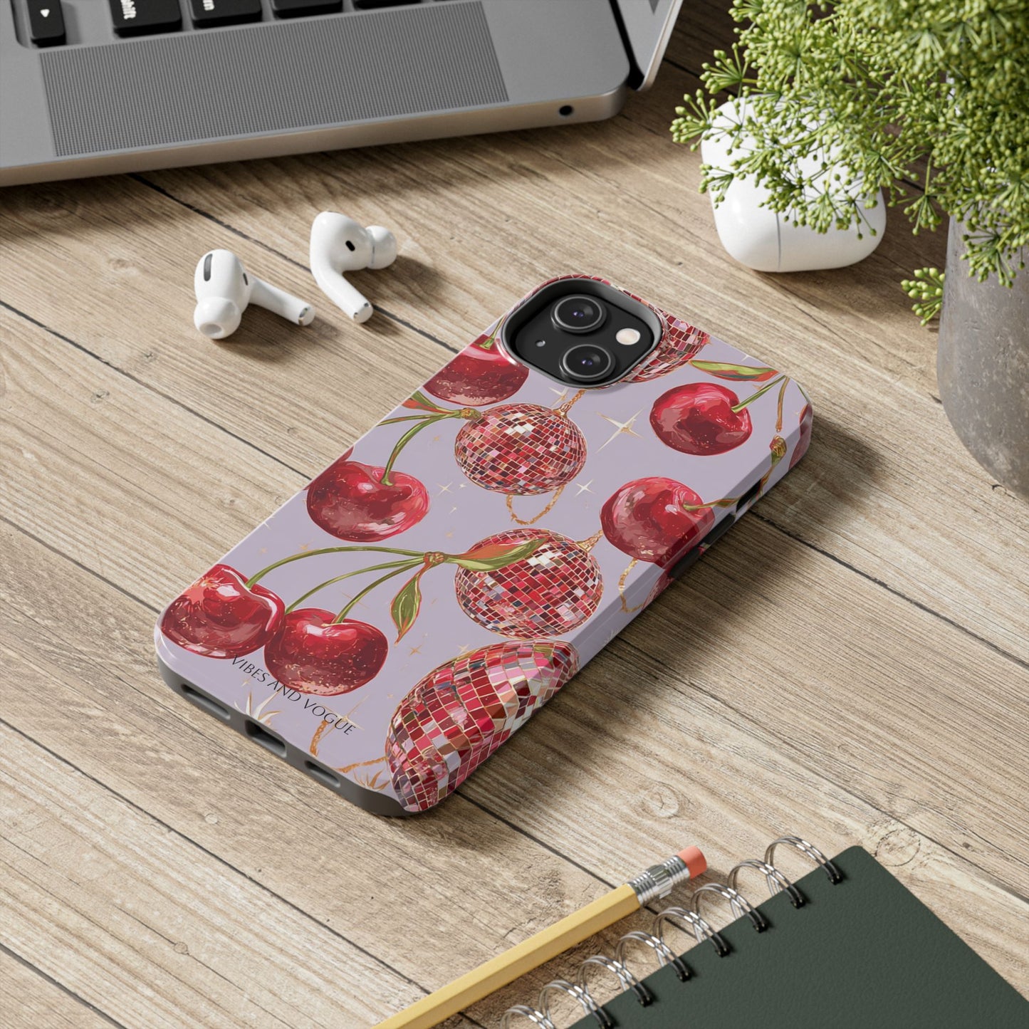 Disco Cherry Tough Phone Case — Retro Sparkle iPhone Protection